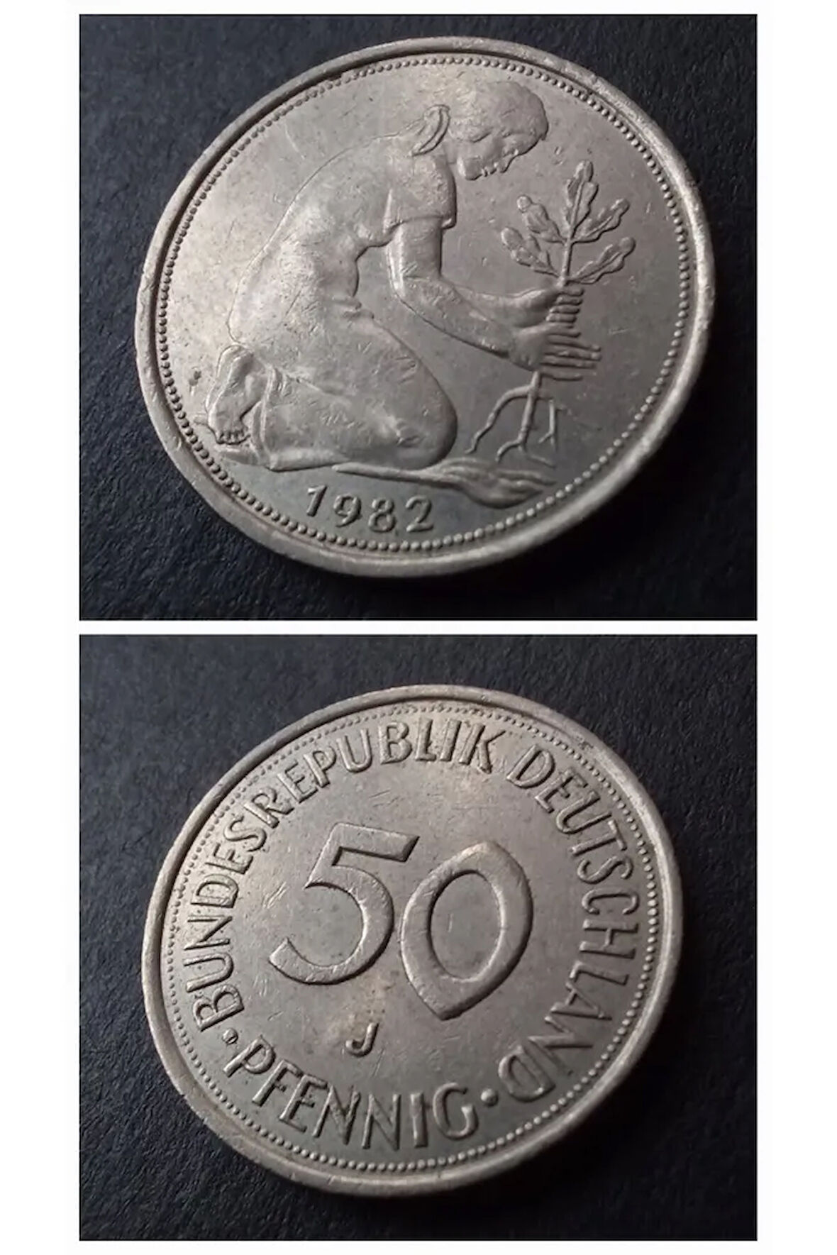 1982 almanya 50 pfennig ççt+/ça Eski yabancı madeni para