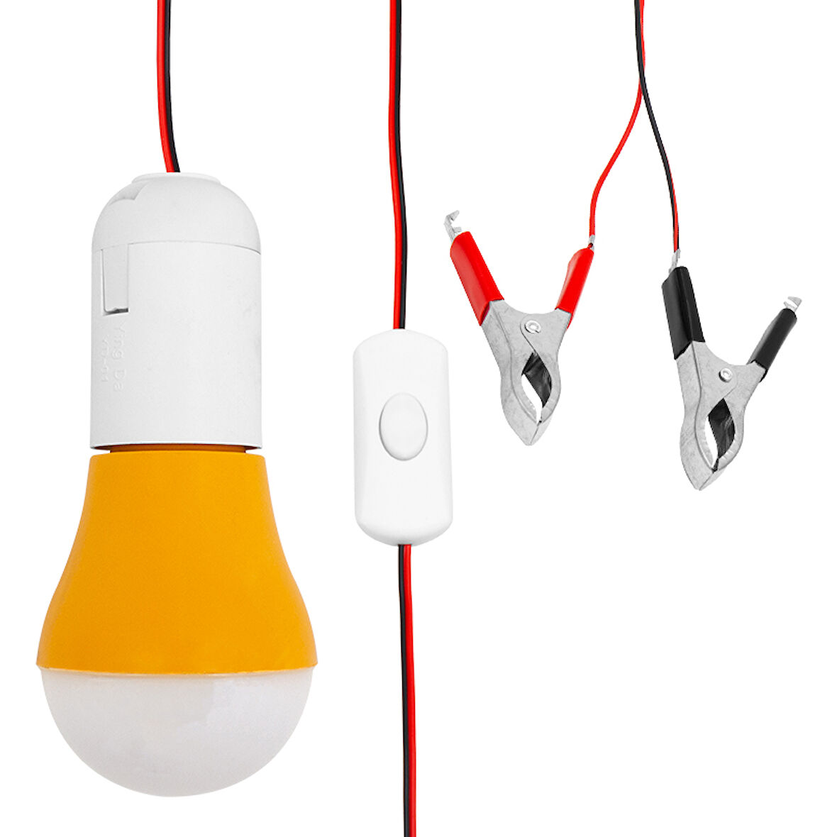 4 Metre Kablolu, Akü maşalı, 12 Volt, 10 Watt, Beyaz 6500K, Led Ampul, (DC 12 Volt Aküler İçin), Kamp, karavan, tekne, 1 Adet,