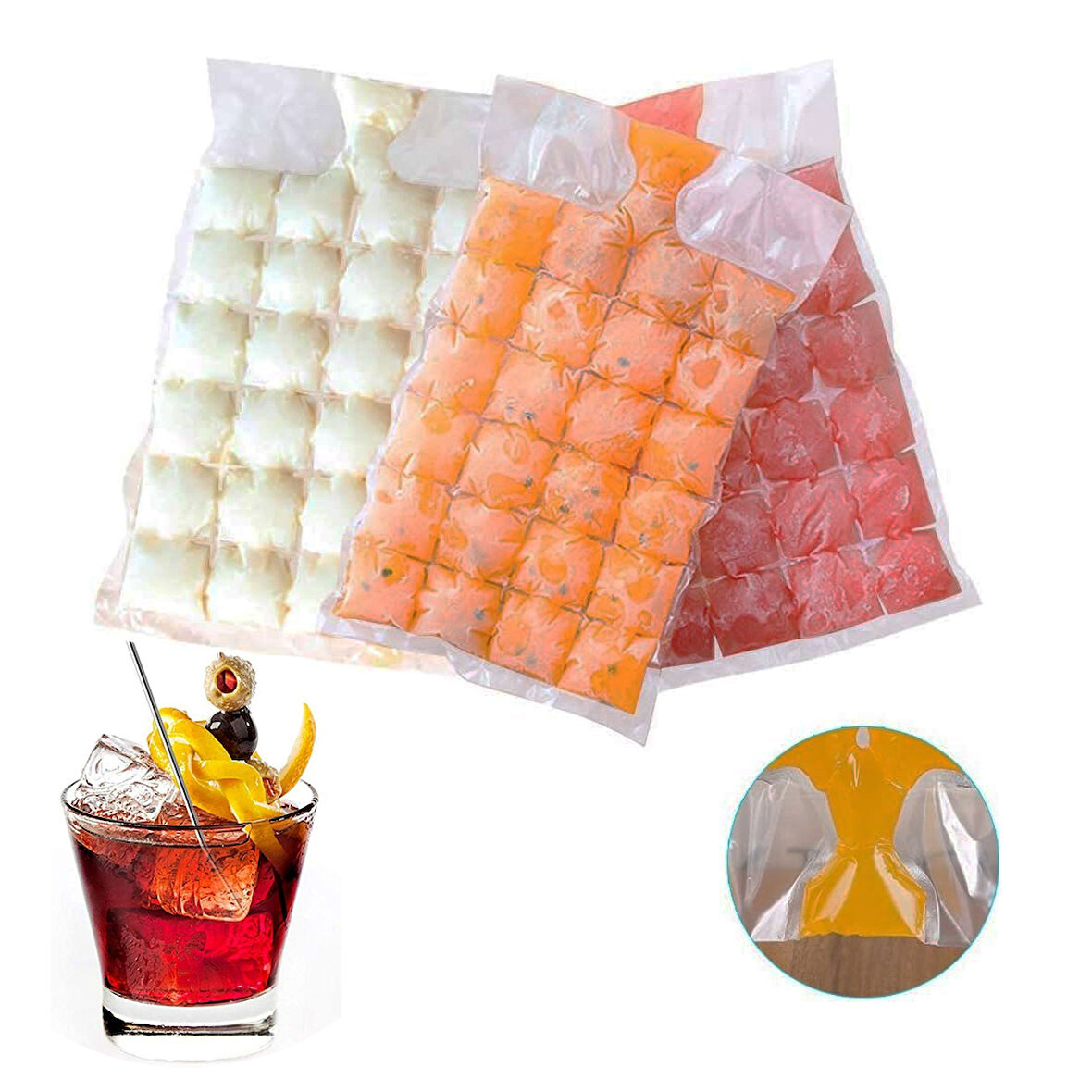 2 Paket 480 Adet Buz Küpü, Buz Torbası, Kolay Çıkarılan Buz Küpü Kalıp Tepsileri, Dondurucu, Kokteyl, Kemik Suyu Torbası Dondurma Meyve Suyu için Kendinden Sızdırmaz Buz Küpü Torbaları