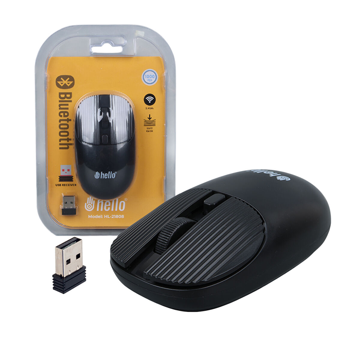 Siyah 1000 DPI 2.4Ghz Kablosuz Bluetooth Mouse, Hello, 3 Butonlu,