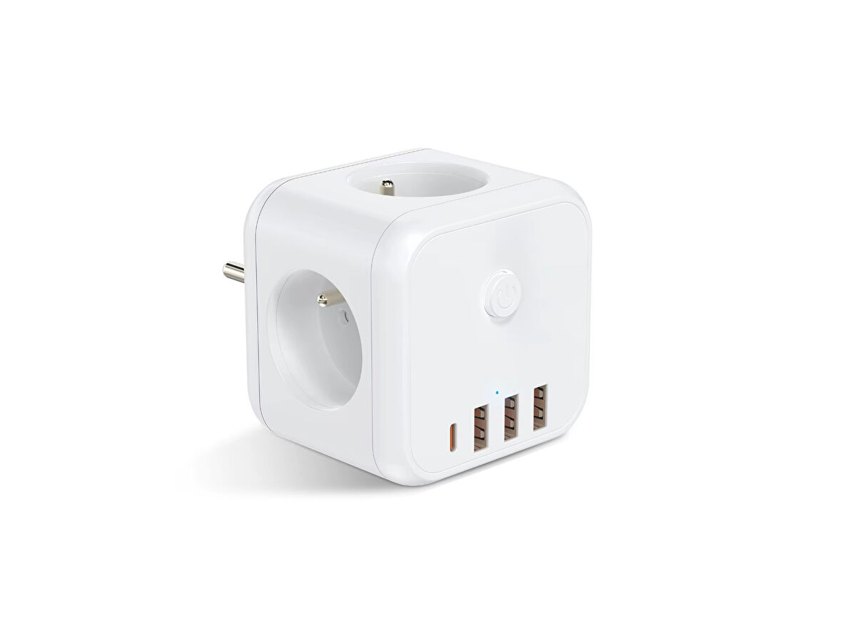 3 SOKETLİ 3XUSB+TYPE-C AKIM KORUMALI PRİZ, 7 in 1 Priz,
