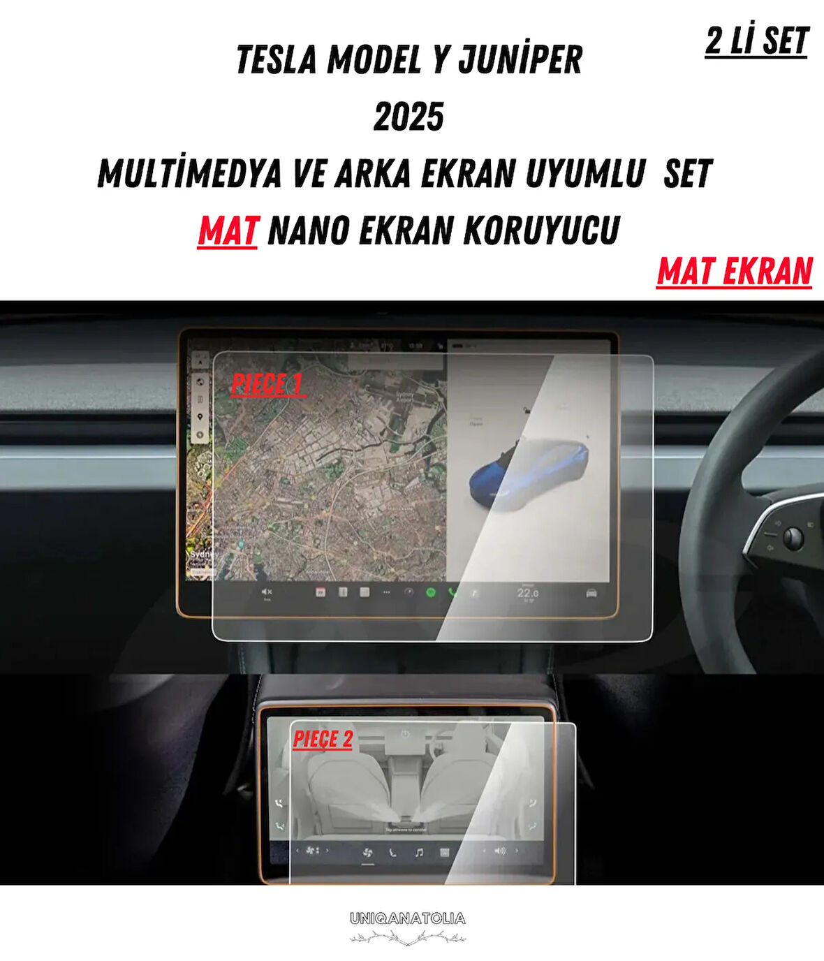 Tesla Model Y Juniper Multimedya ve Arka Ekran Uyumlu Mat Ekran Koruyucu