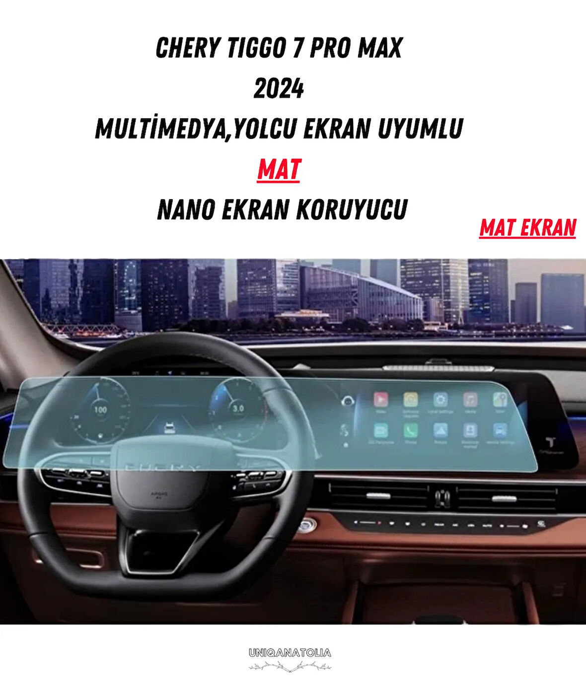 Chery Tıggo 7 Pro Max 2024 Dijital Gösterge ve Multimedya Uyumlu Mat Ekran Koruyucu