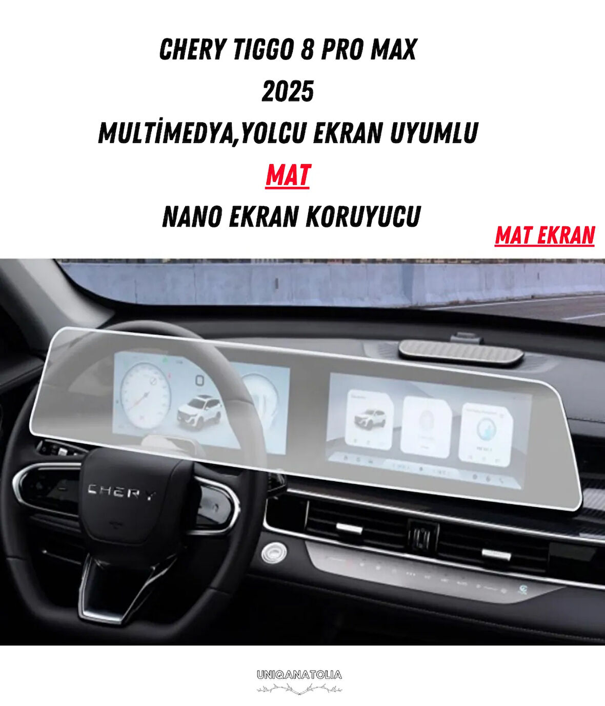 Chery Tıggo 8 Pro Max 2025 Dijital Gösterge ve Multimedya Uyumlu Mat Ekran Koruyucu