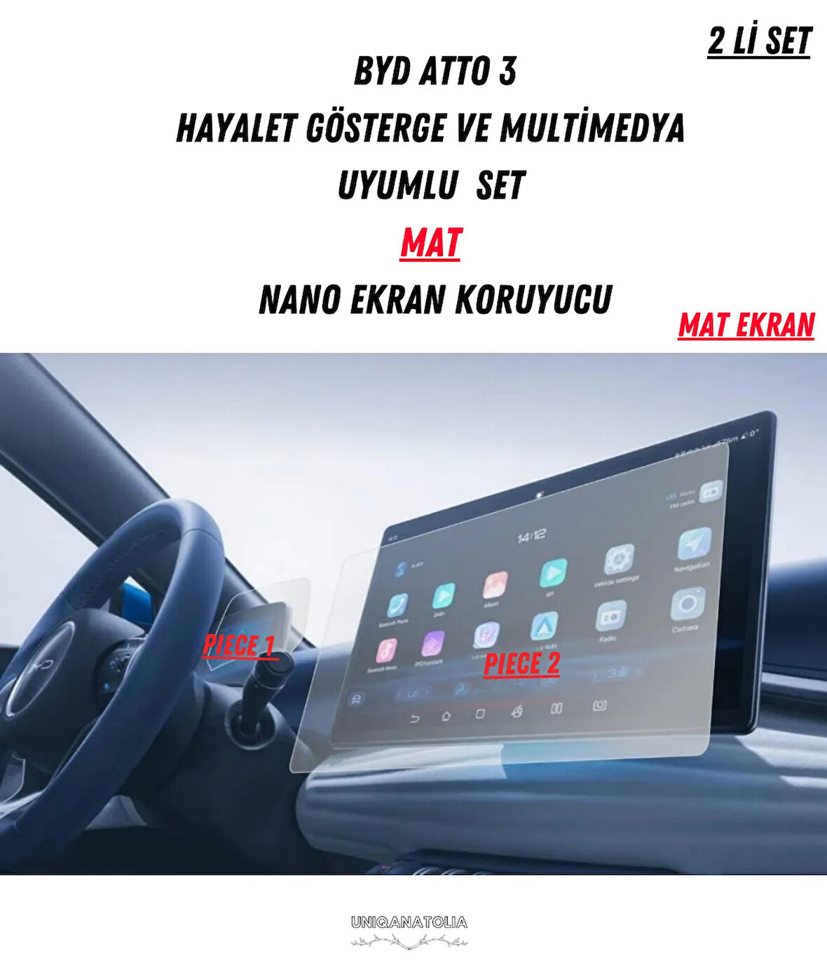 BYD Atto 3 Hayalet Gösterge ve Multimedya Uyumlu Mat Ekran Koruyucu
