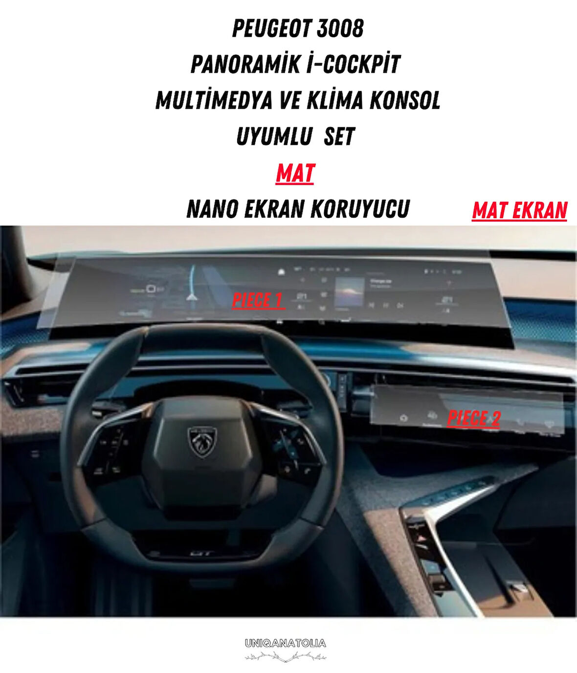 Peugeot 3008 Panoramik i-Cockpıt Multimedya ve Klima Konsol Uyumlu Mat Ekran Koruyucu