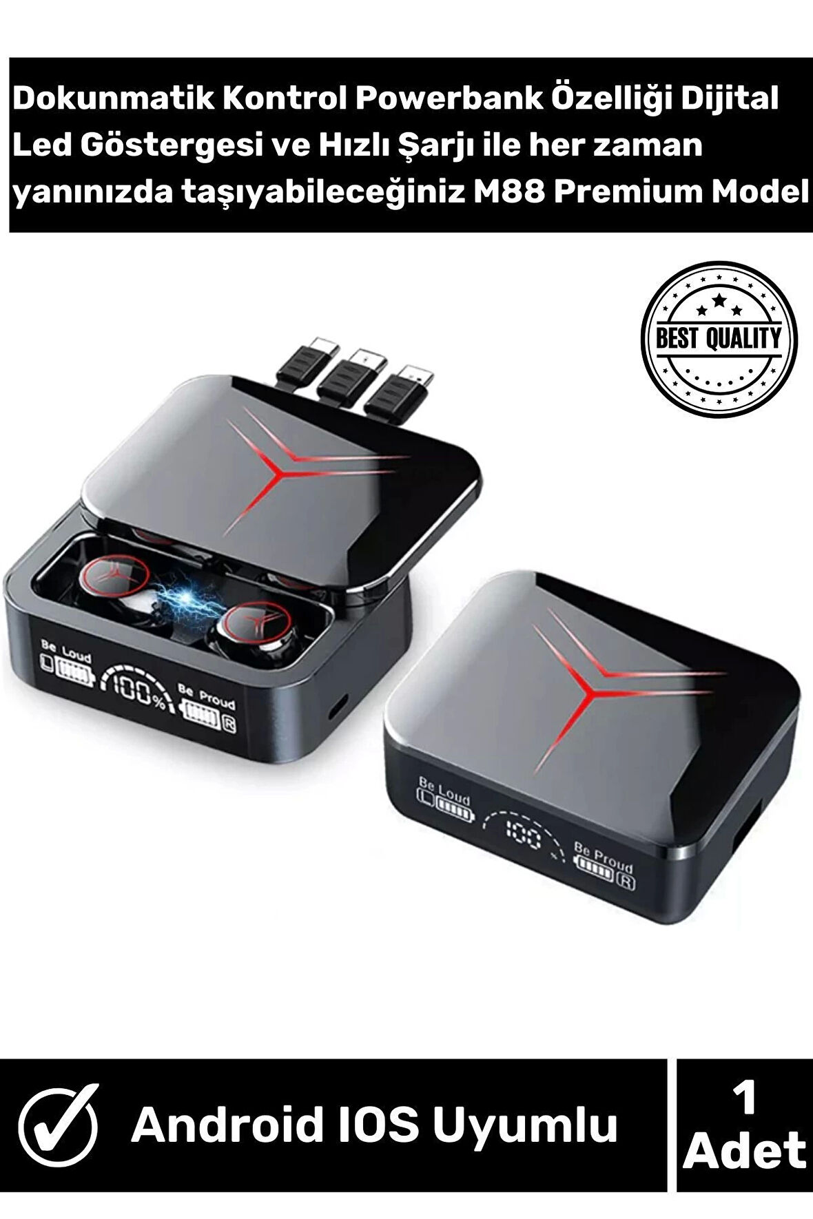 M88 Plus Bluetooh Kulaklık V5.3 Dijital Göstergeli Stereo Dokunmatik HD Ses