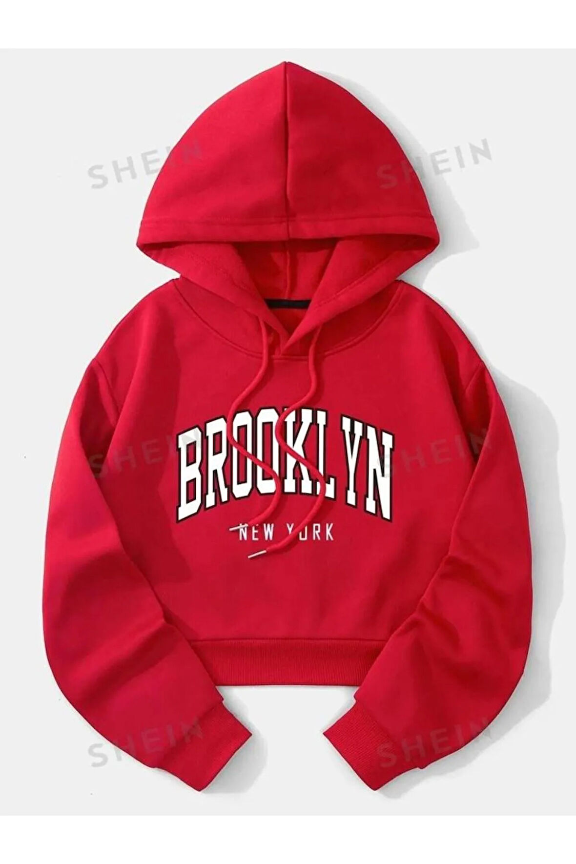 Çocuk Brooklyn  Baskılı Oversize Kapüşonlu  Crop Sweatshirt Hoodie