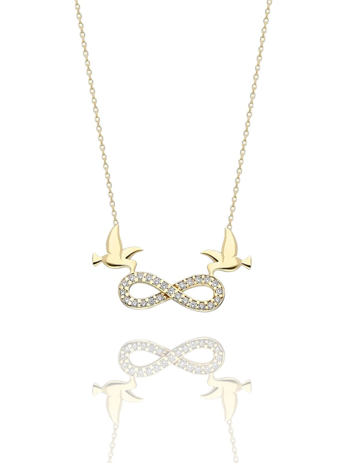 İki Güvercin Sonsuzluk Çok Şık 14 Ayar Altın Kolye