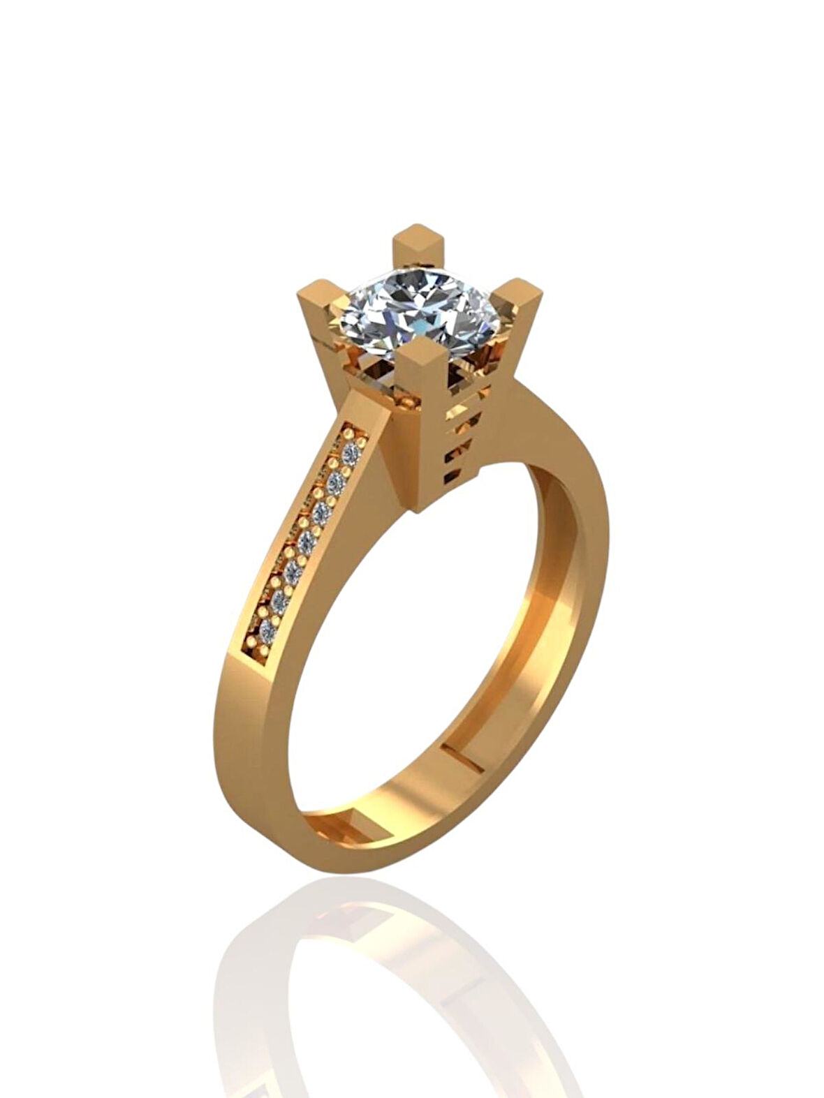 Pırlanta Montür Üst Kalite Suyolu Tek taş 14 Ayar Altın Yüzük