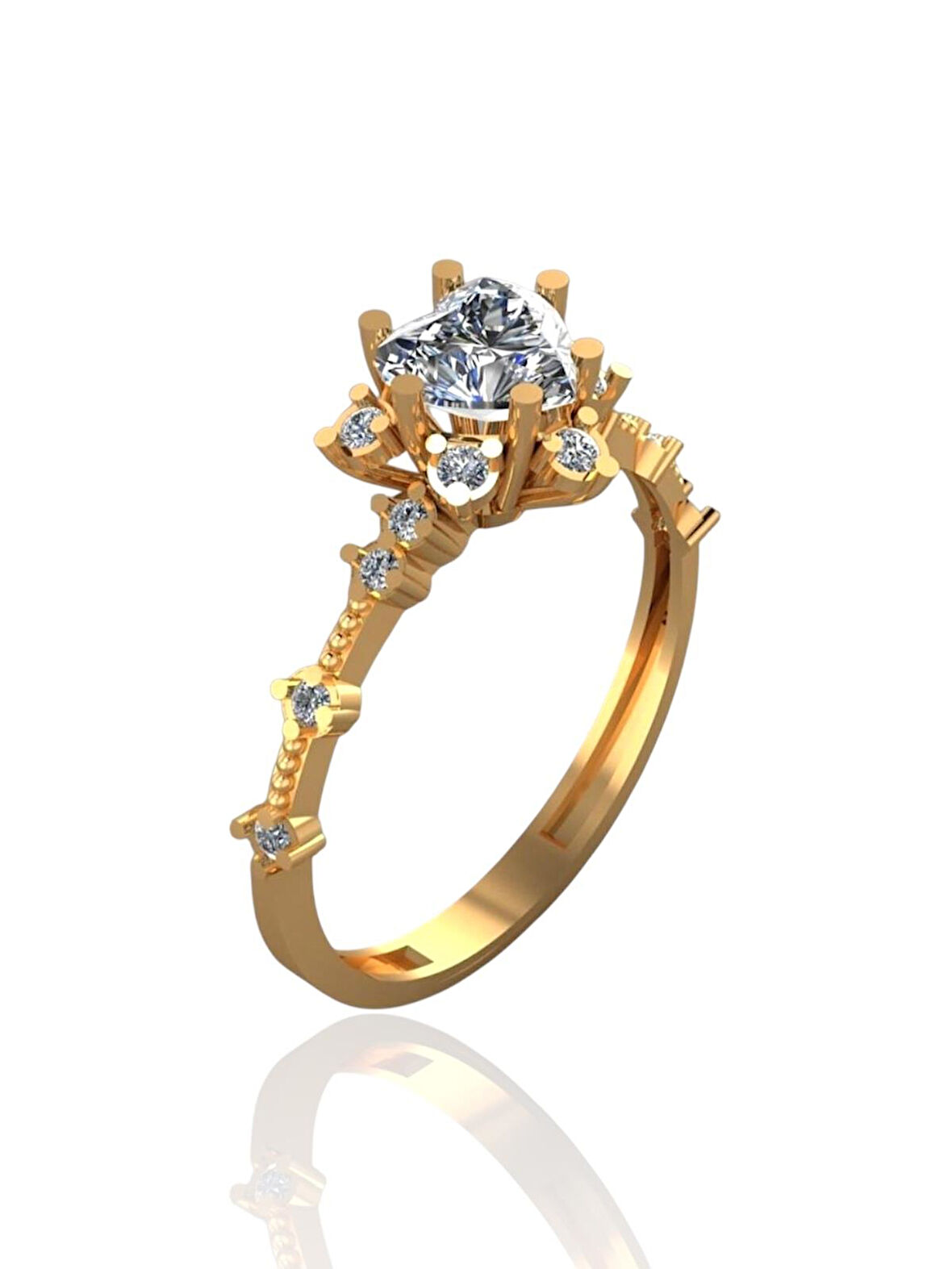 Pırlanta Montür Üst Kalite Kalpli Lotus 14 Ayar Altın Yüzük