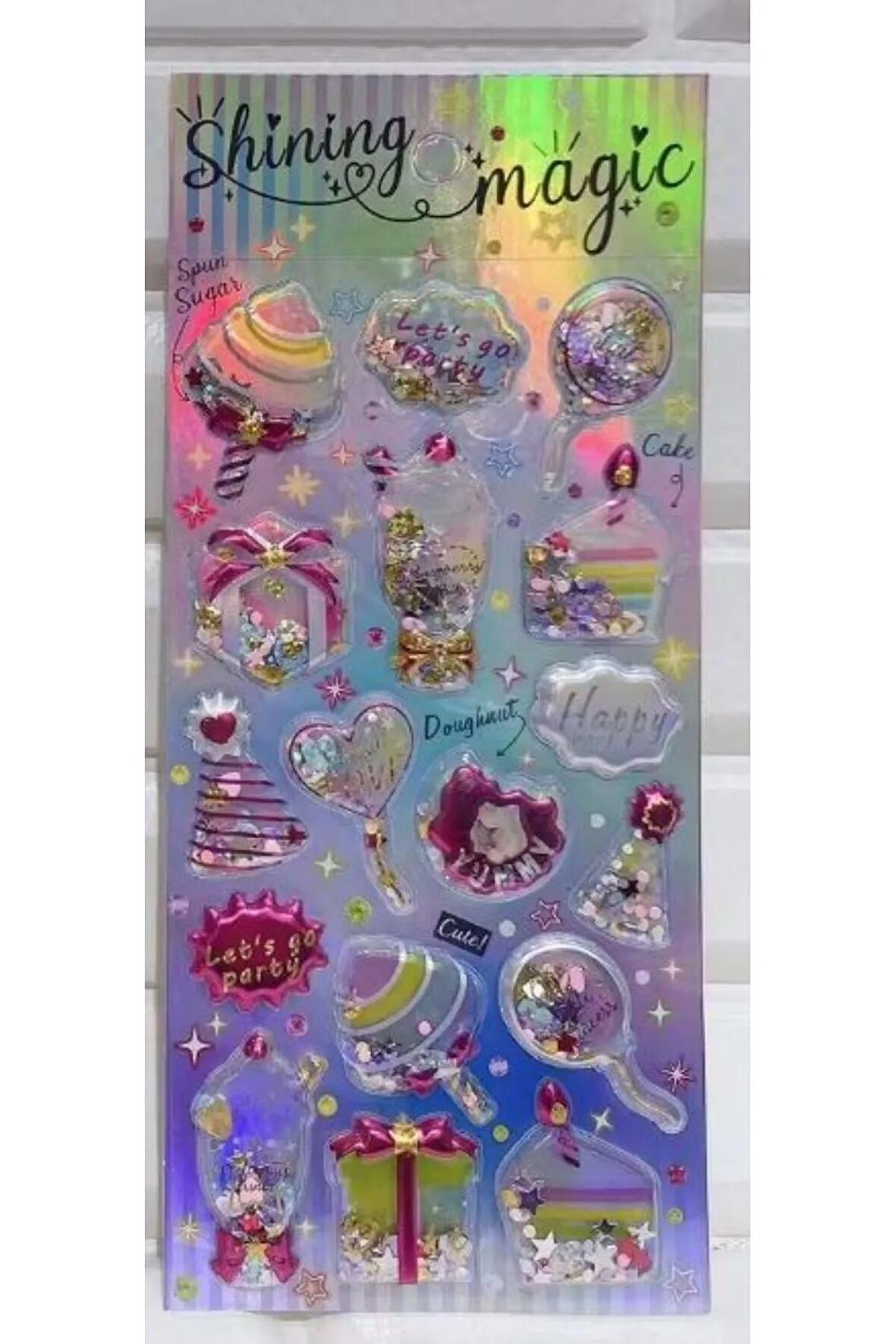 Shining magic model-8 glitter kabartma şeffaf telefon tablet çocuk sticker etiket çıkartma