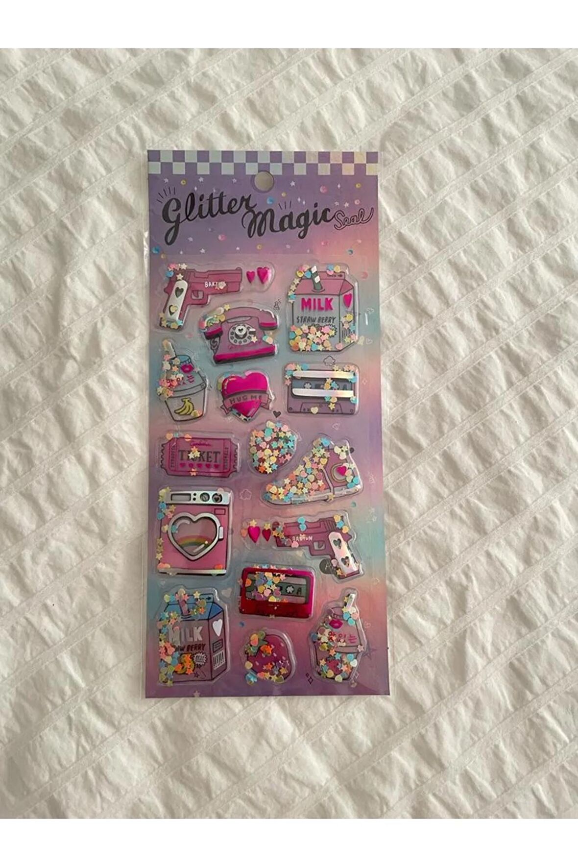 Shining magic model-6 glitter kabartma şeffaf telefon tablet çocuk sticker etiket çıkartma