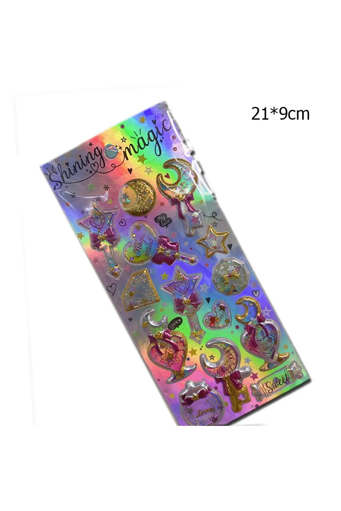 Shining magic model-6 glitter kabartma şeffaf telefon tablet çocuk sticker etiket çıkartma