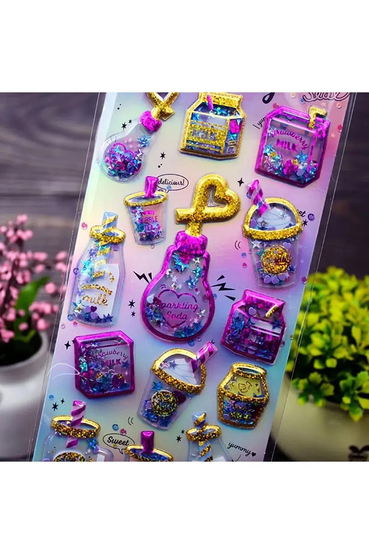 Shining magic model-3 glitter kabartma şeffaf telefon tablet çocuk sticker etiket çıkartma