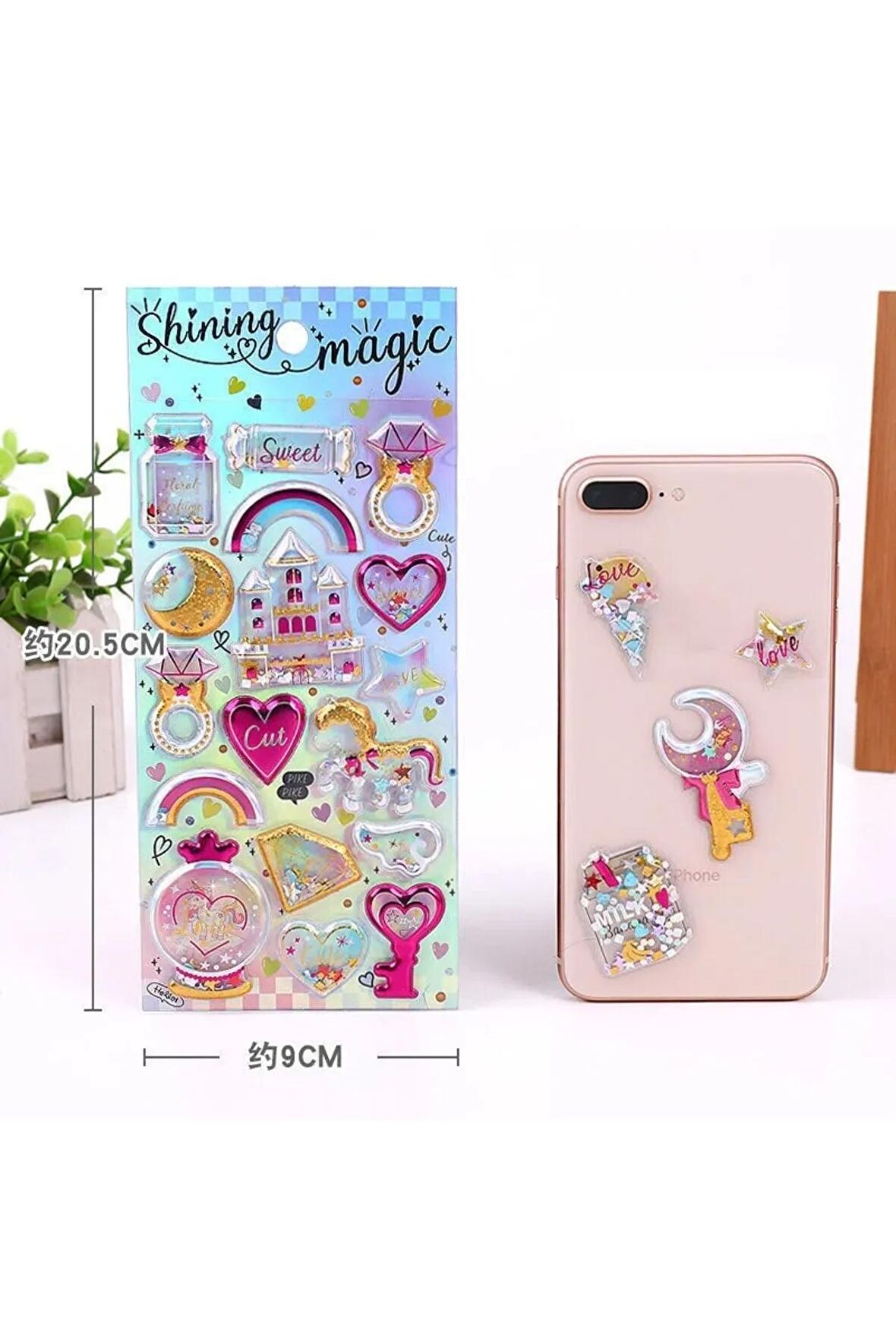 Shining magic model-2 glitter kabartma şeffaf telefon tablet çocuk sticker etiket çıkartma