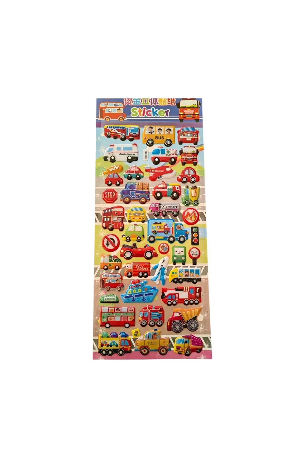 28,5 X13 cm Büyük Boy araçlar otobüs uçak itfaiye kabartmalı Puffy boyamalı etiket çıkartma sticker