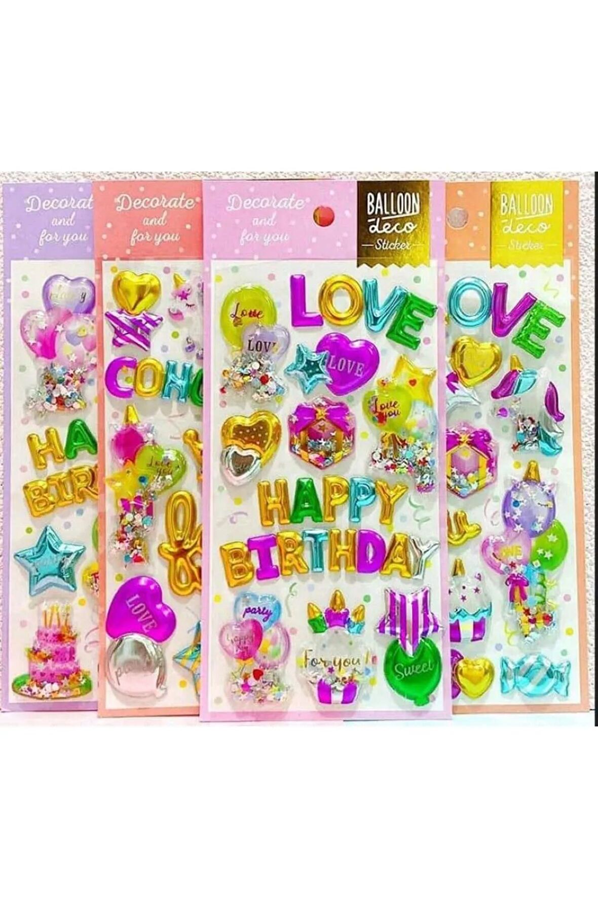 4 sayfa Dekoratif party doğum günü model-2 3d sticker balon etiket defter telefon laptop PC çıkartma