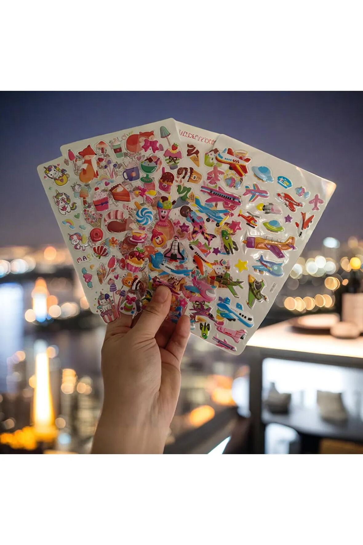 4 sayfa Büyük boy kabartmalı şeker uzay hayvan uçak unicorn çıkartma sticker etiket