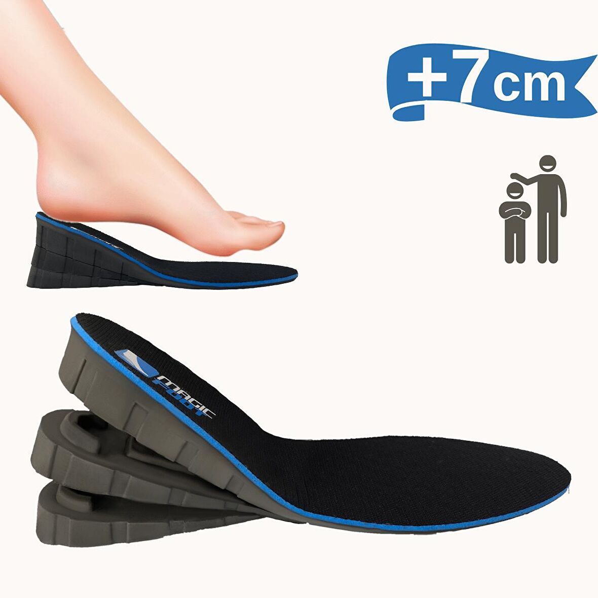 MagicFoot 7 Cm Boy Uzatıcı Tabanlık Ünisex Geliştirilmiş Özel Üretim Gizli Topuk Yükseltici