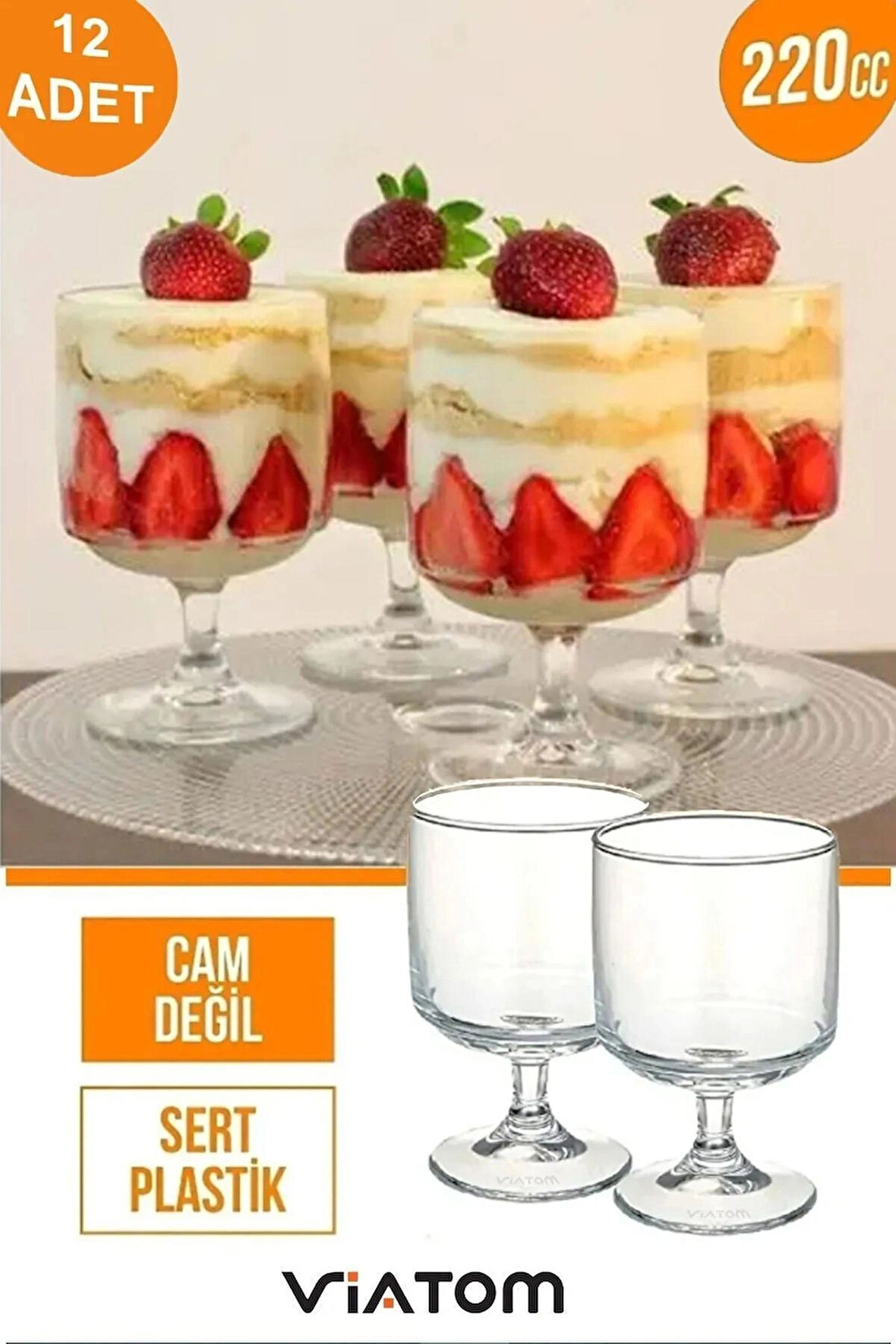 ViATOM Magnolia Tatlı Sunum Bardağı 12'lı Mika Magnolya Dondurma Puding Kasesi (CAM DEĞİLDİR)