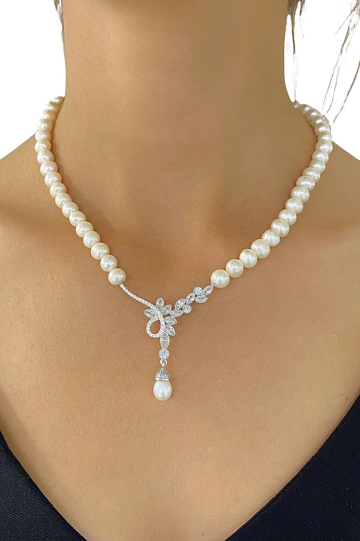 Yeni Model Üst Kalite İnci Gerdanlık 925 Gümüş Kolye 