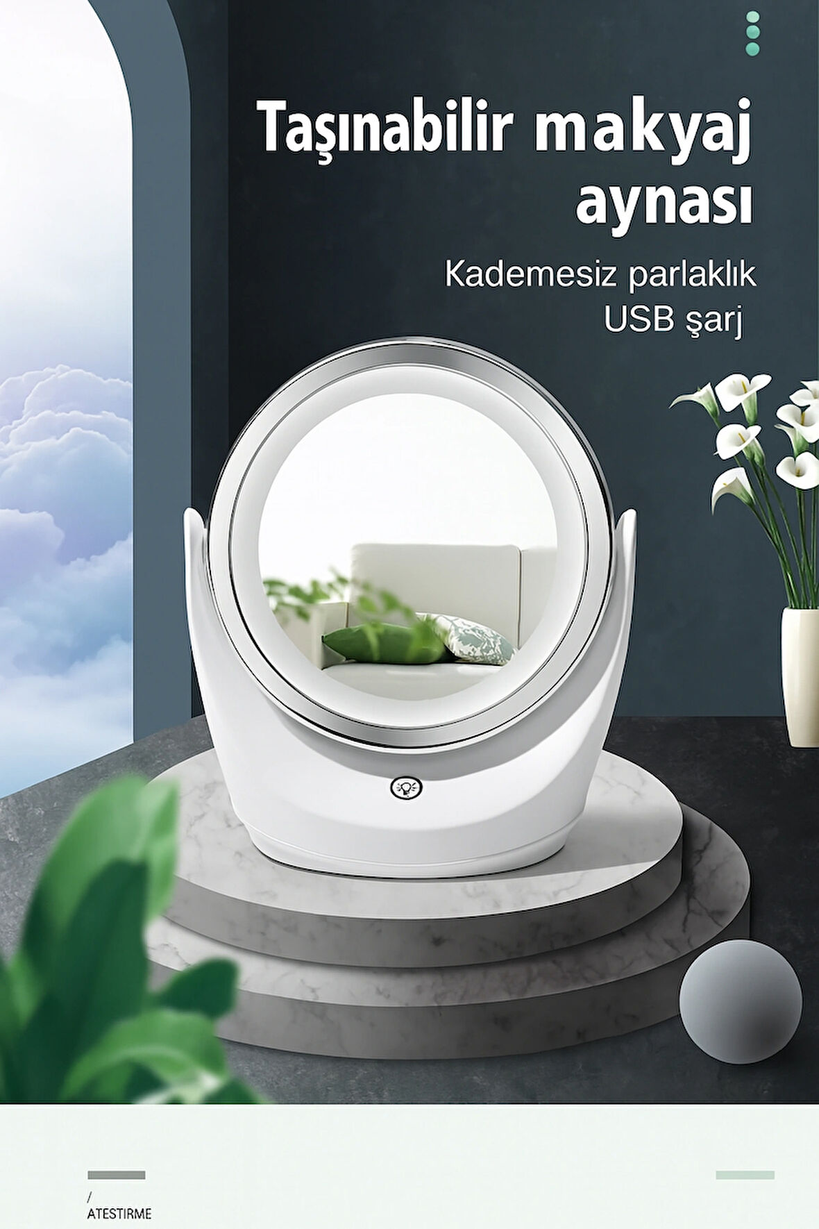 5 Kat Büyütmeli LED Işıklı Makyaj Aynası Dokunmatik  Döner Başlık