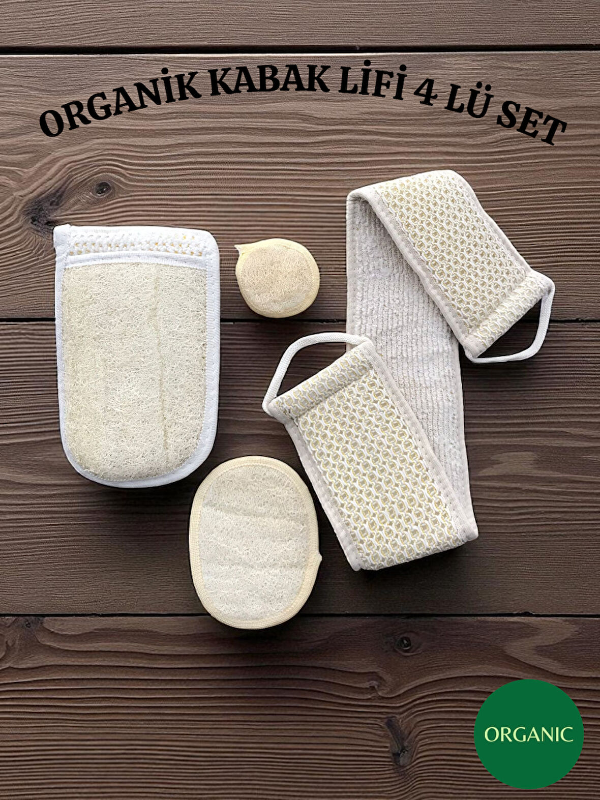 Malzek Doğal Kabak Lifi 4 Lü Set Sırt Vücut Yüz Oval Organic Kese