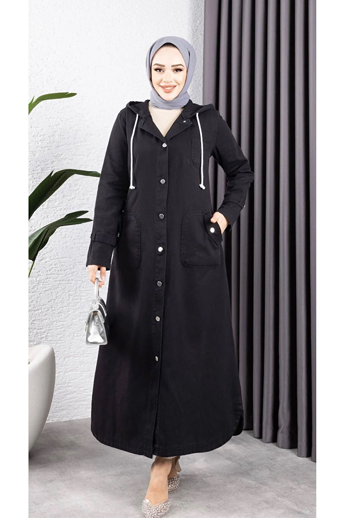 Kadın Düğmeli Cepli Gabardin Kap