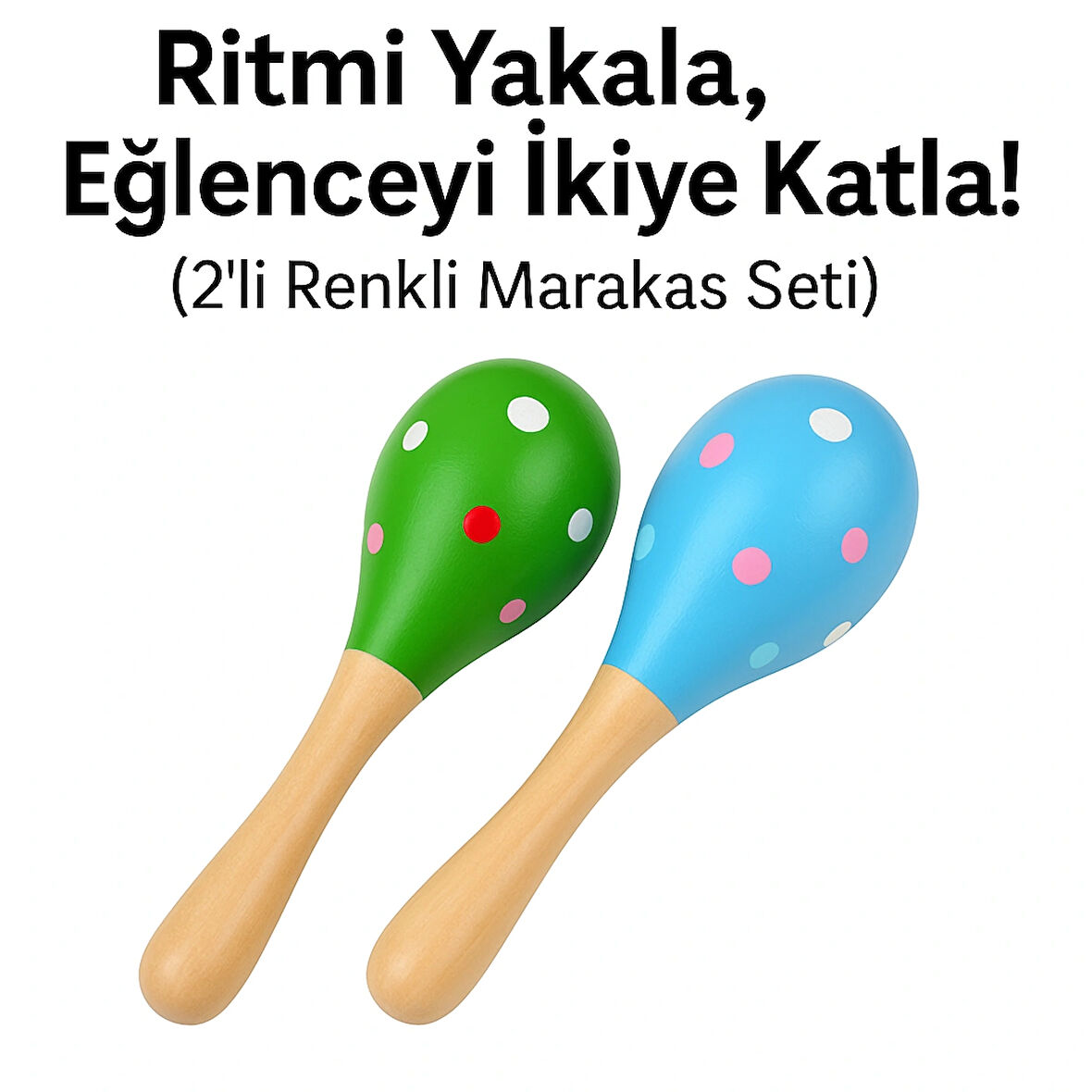 Çocuklar İçin 2'li Ahşap Marakas Çiftli Set – Renkli, Neşeli, Eğlenceli