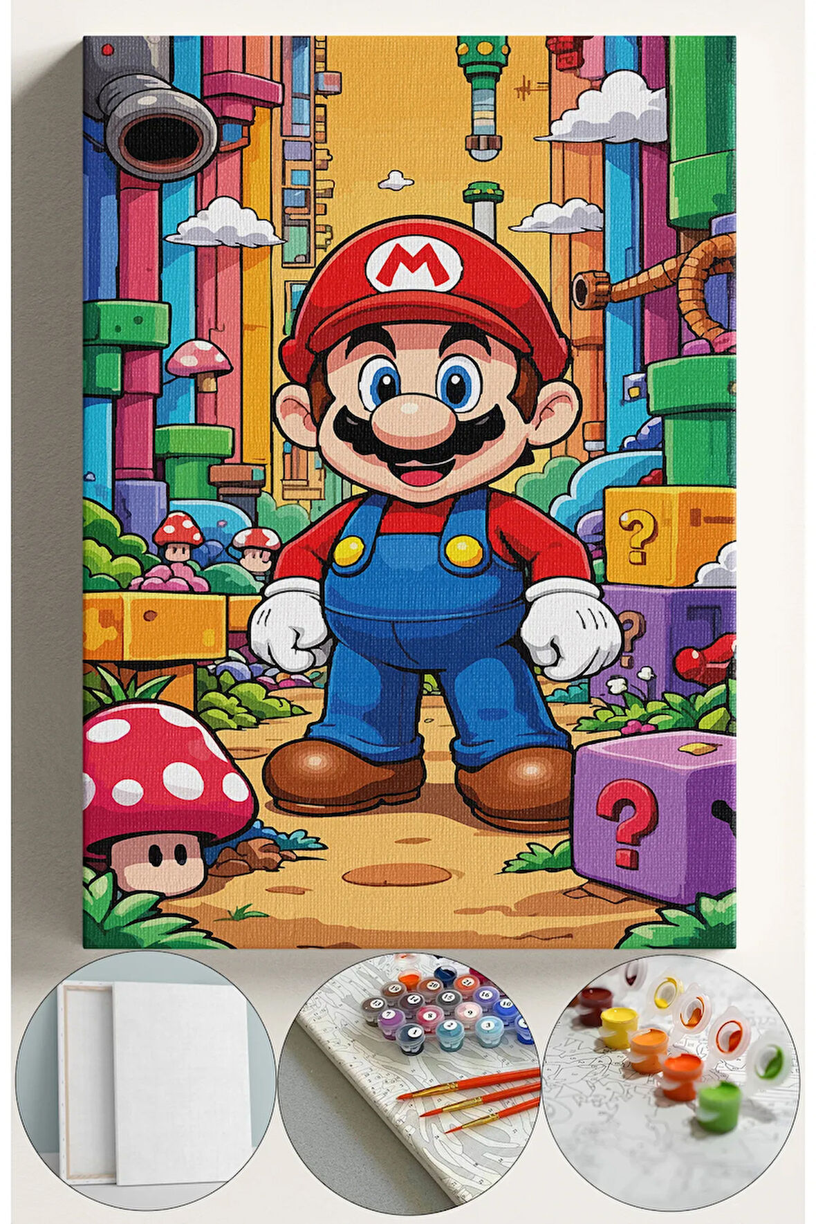 Çocuk Sayılarla Boyama Numaralı Tuval Seti Fırça Boya Dahil 40x50 Cm MARİO