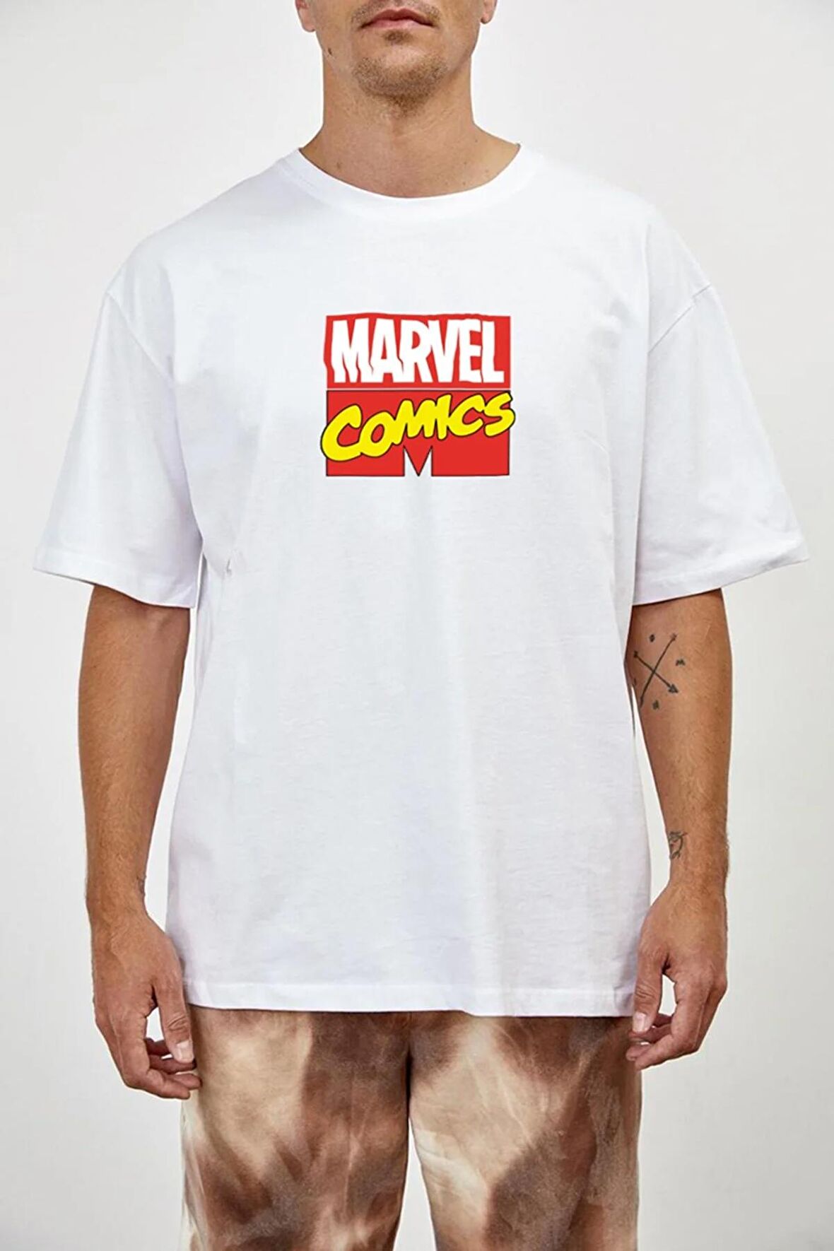 Pamuk Marvel Tasarımlı Unisex Siyah T-shirt