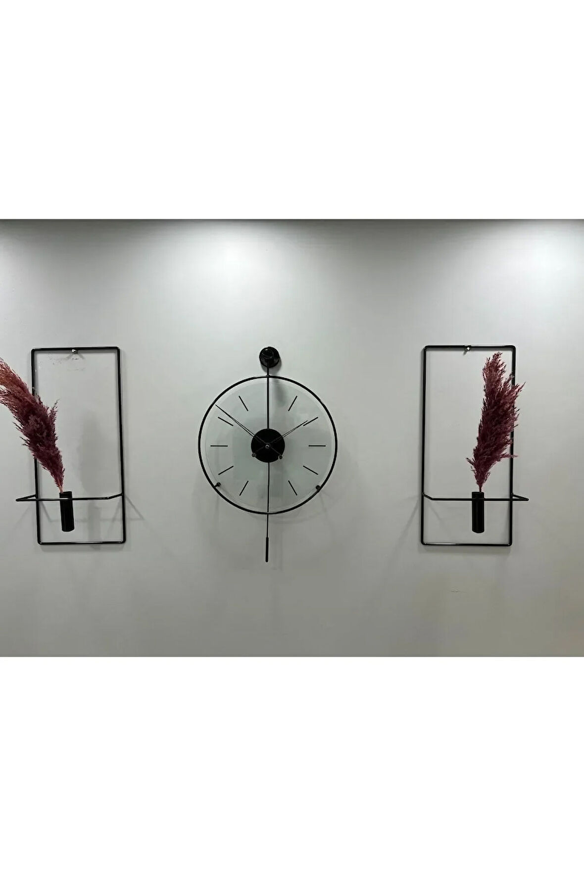 3'lü Siyah Massive Orta Boy (37X55CM) , Modern Dekoratif Metal Duvar Saati