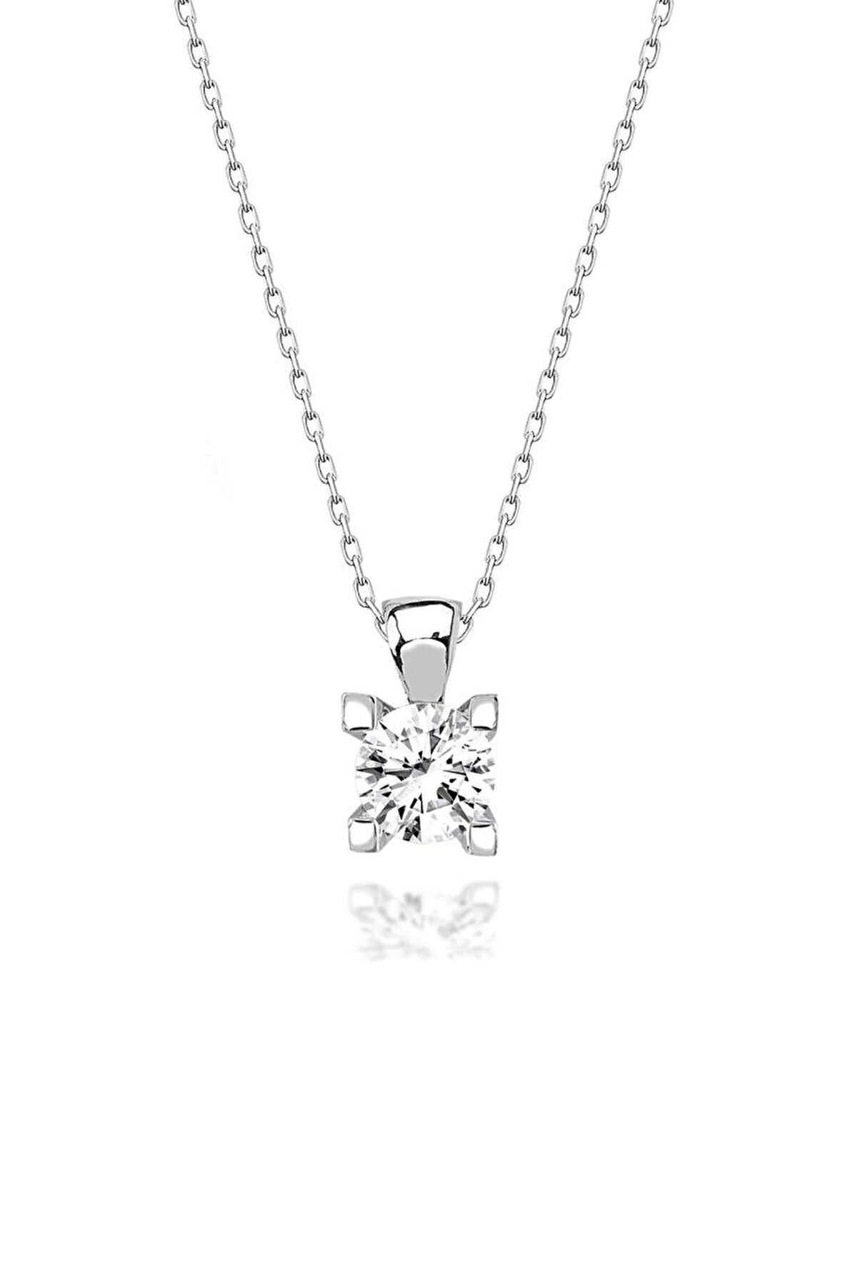 Swarovski Taşlı Tırnaklı Tektaş 925 Gümüş Kolye