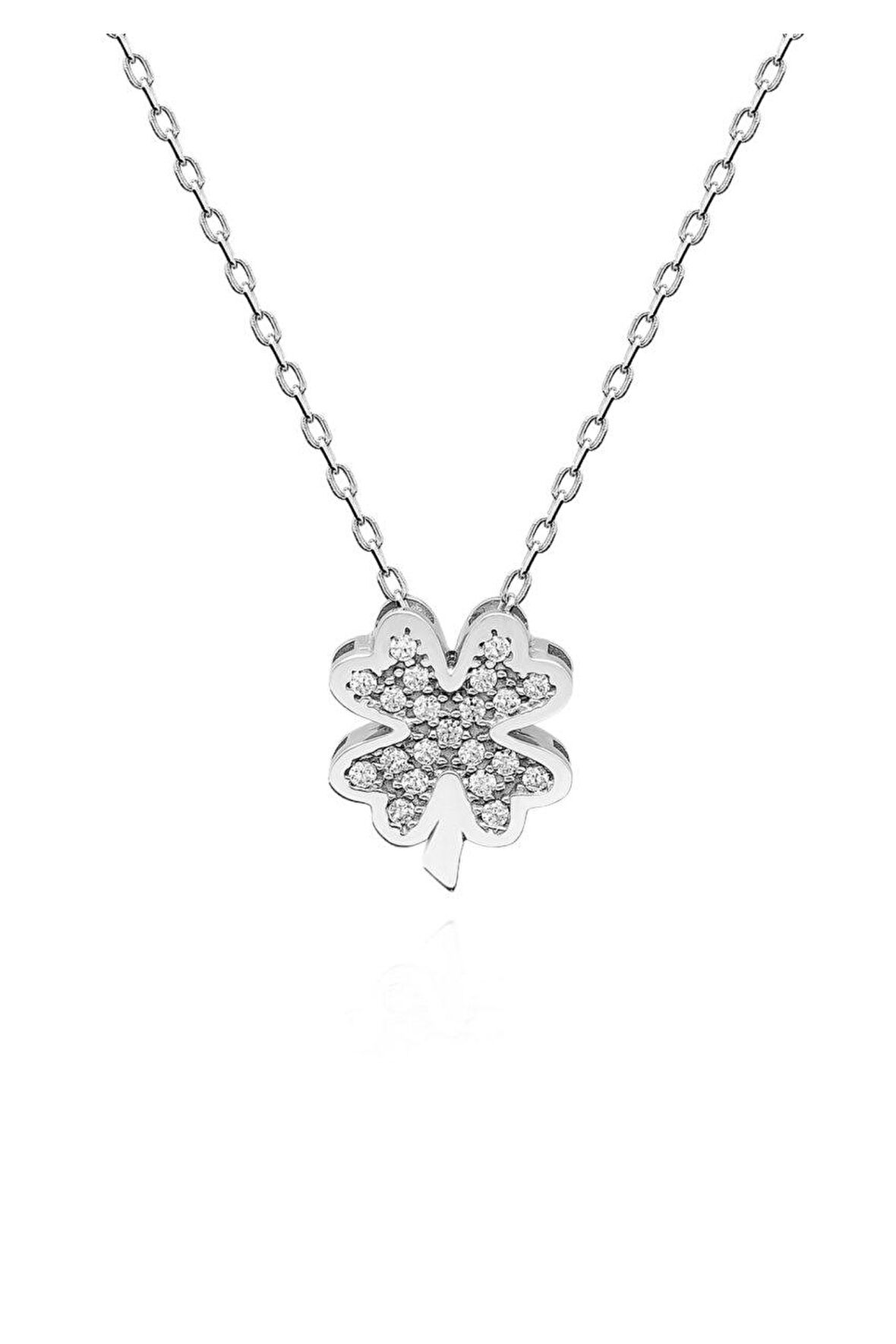 Sertifikalı Swarovski Taşlı Yonca 925 Gümüş Kolye