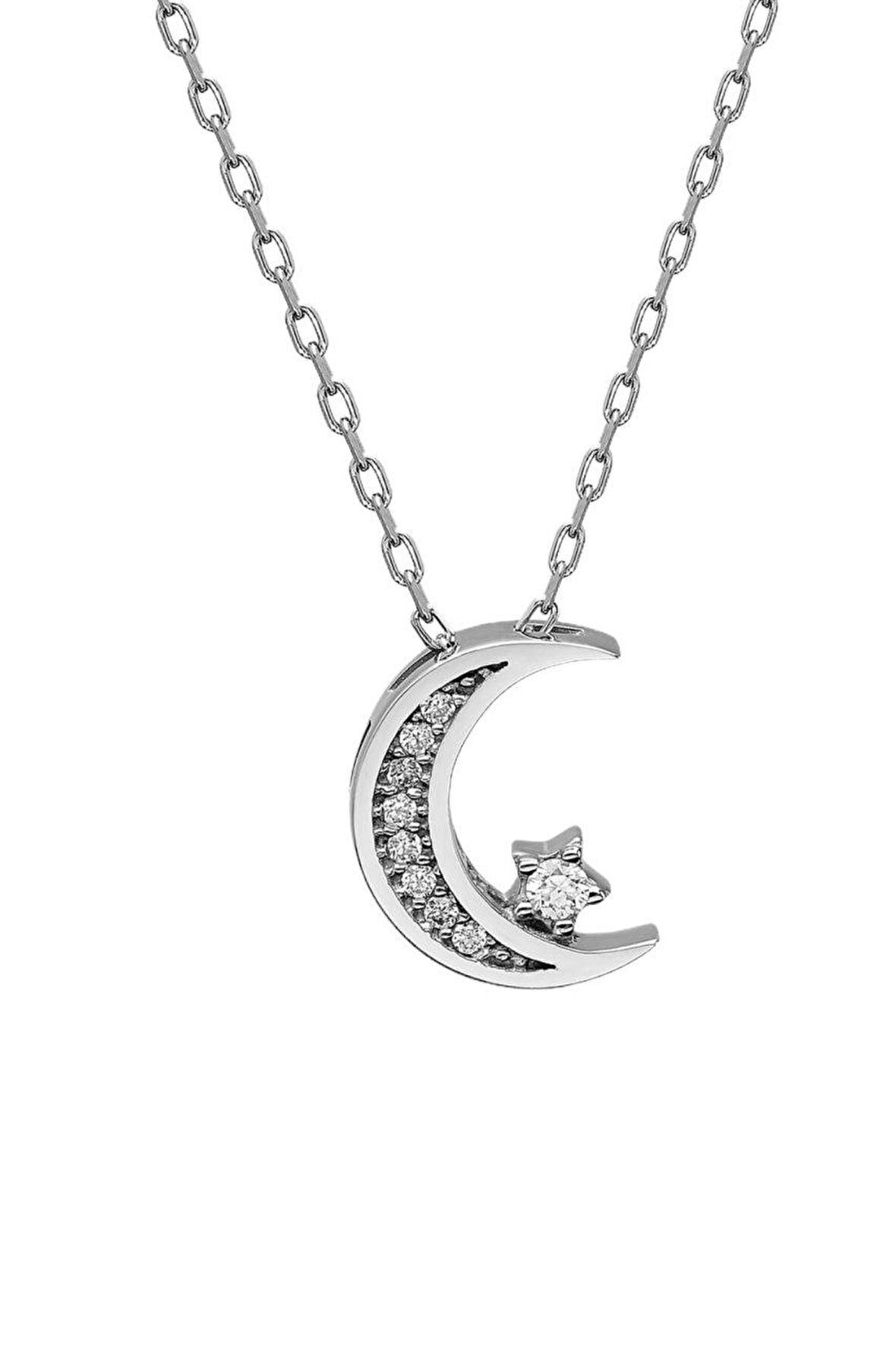 Sertifikalı Swarovski Taşlı Hilal Yıldız 925 Gümüş Kolye