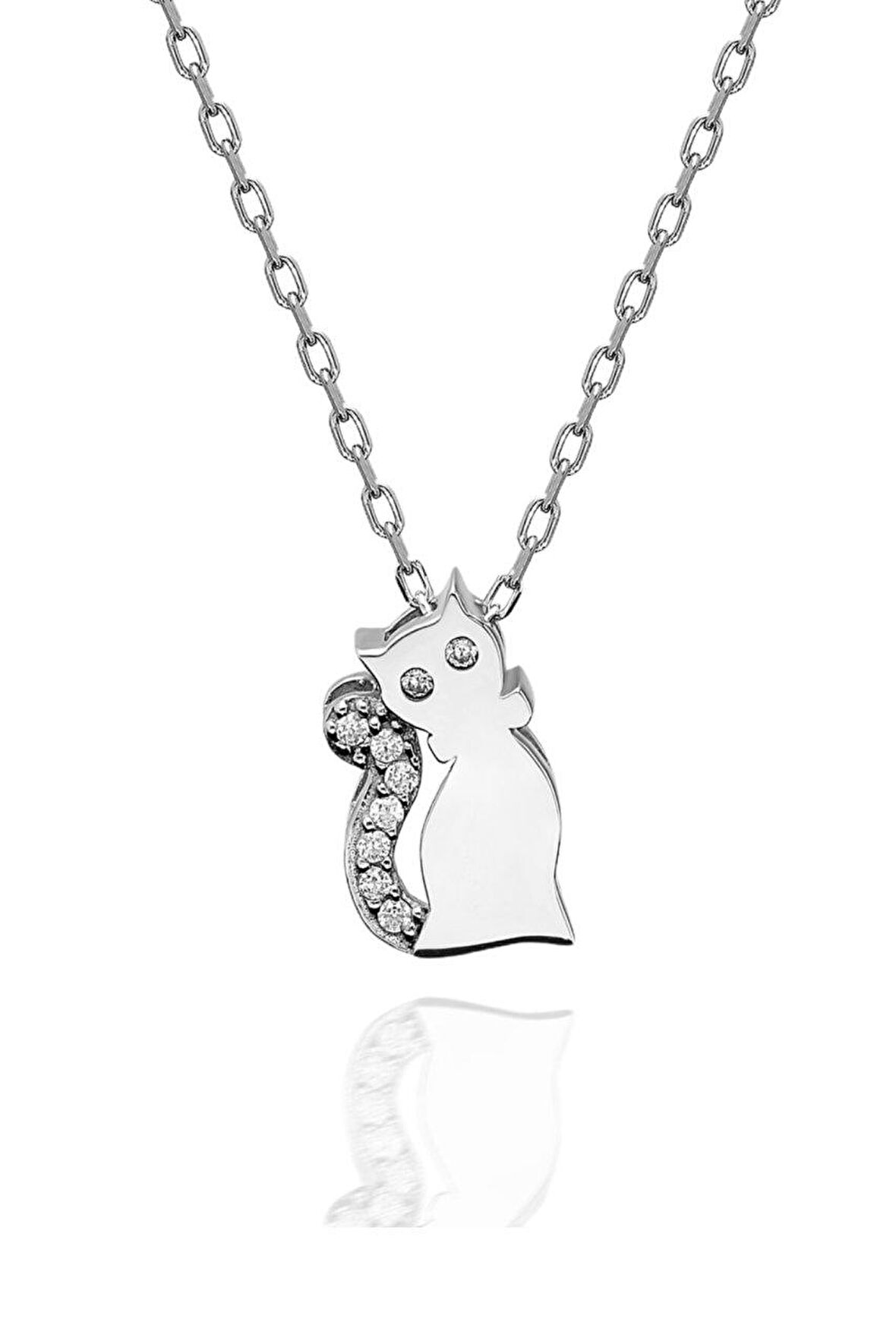 Sertifikalı Swarovski Taşlı Minik Kedi 925 Gümüş Kolye