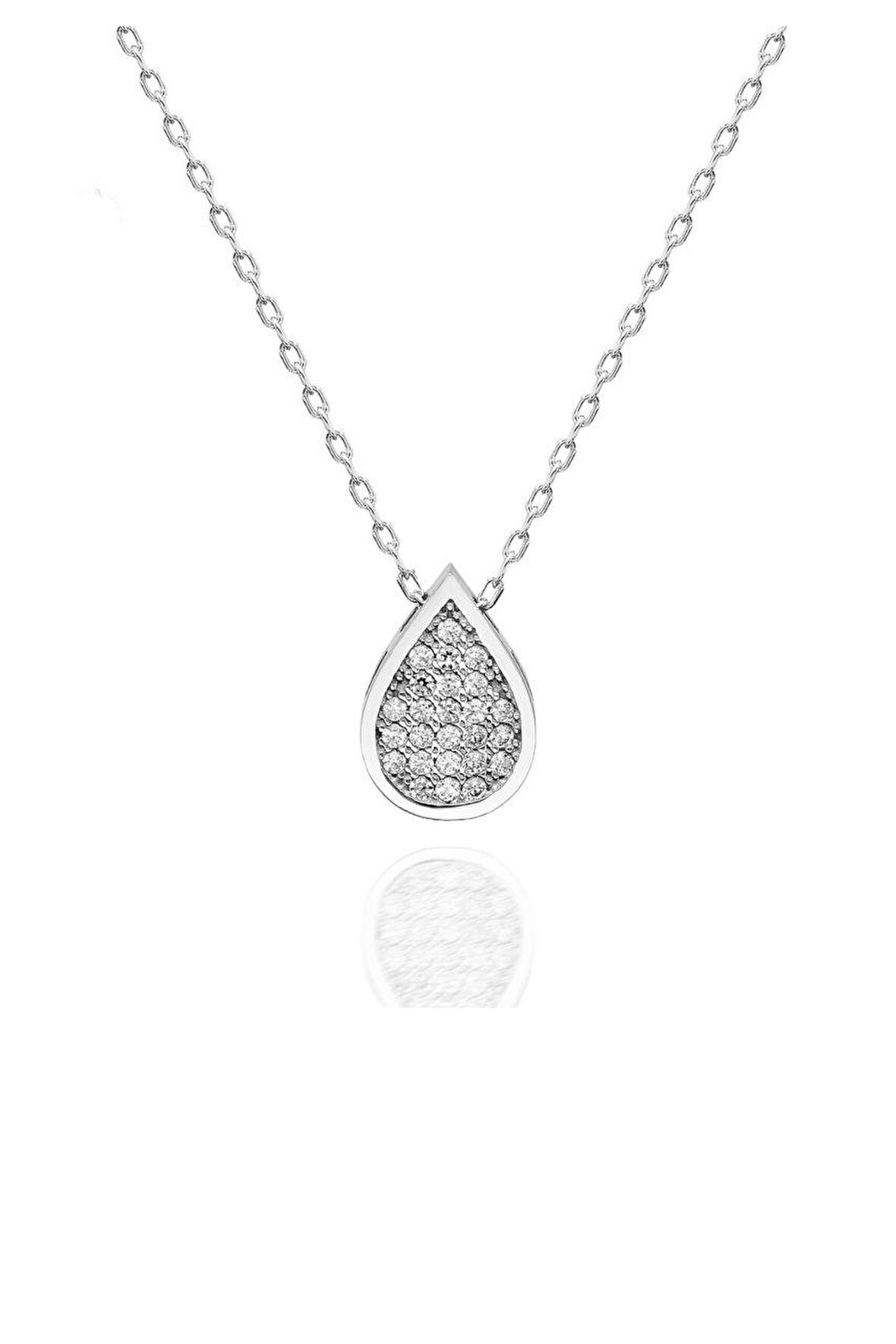 Sertifikalı Swarovski Taşlı Su Damla 925 Gümüş Kolye