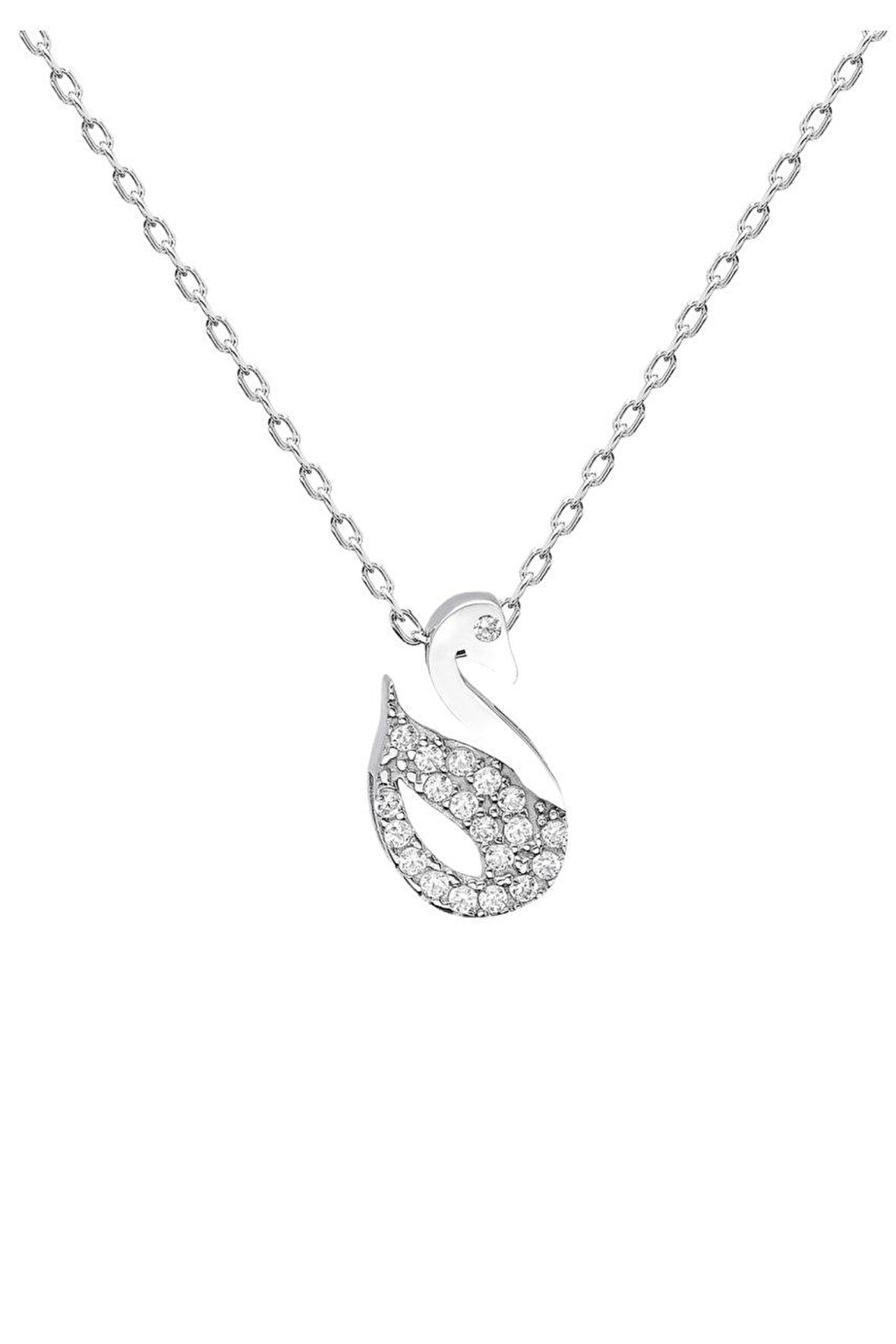 Sertifikalı Swarovski Taşlı Kuğu 925 Gümüş Kolye