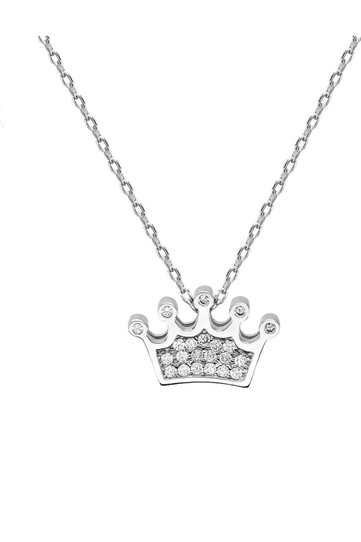 Sertifikalı Swarovski Taşlı Kraliçe Taç 925 Gümüş Kolye