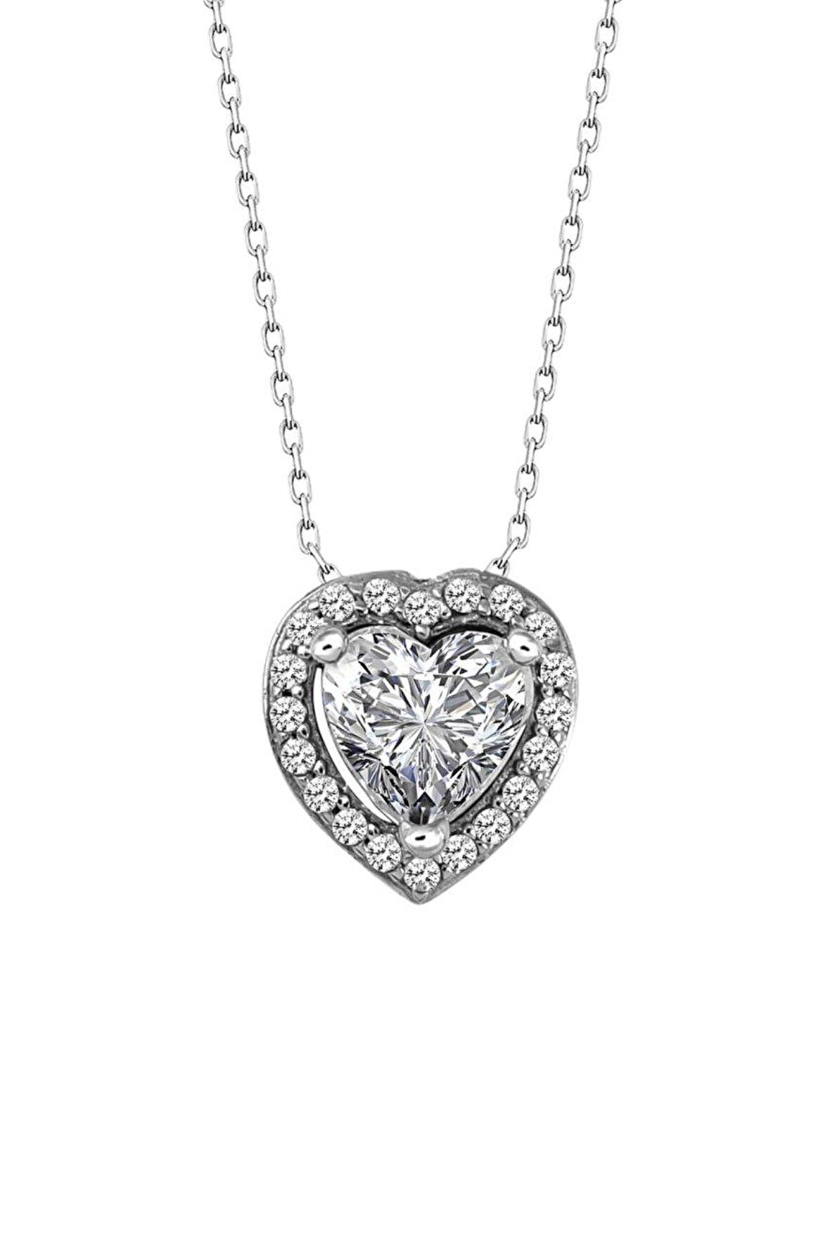 Sertifikalı Swarovski Taşlı Kalp 925 Gümüş Kolye