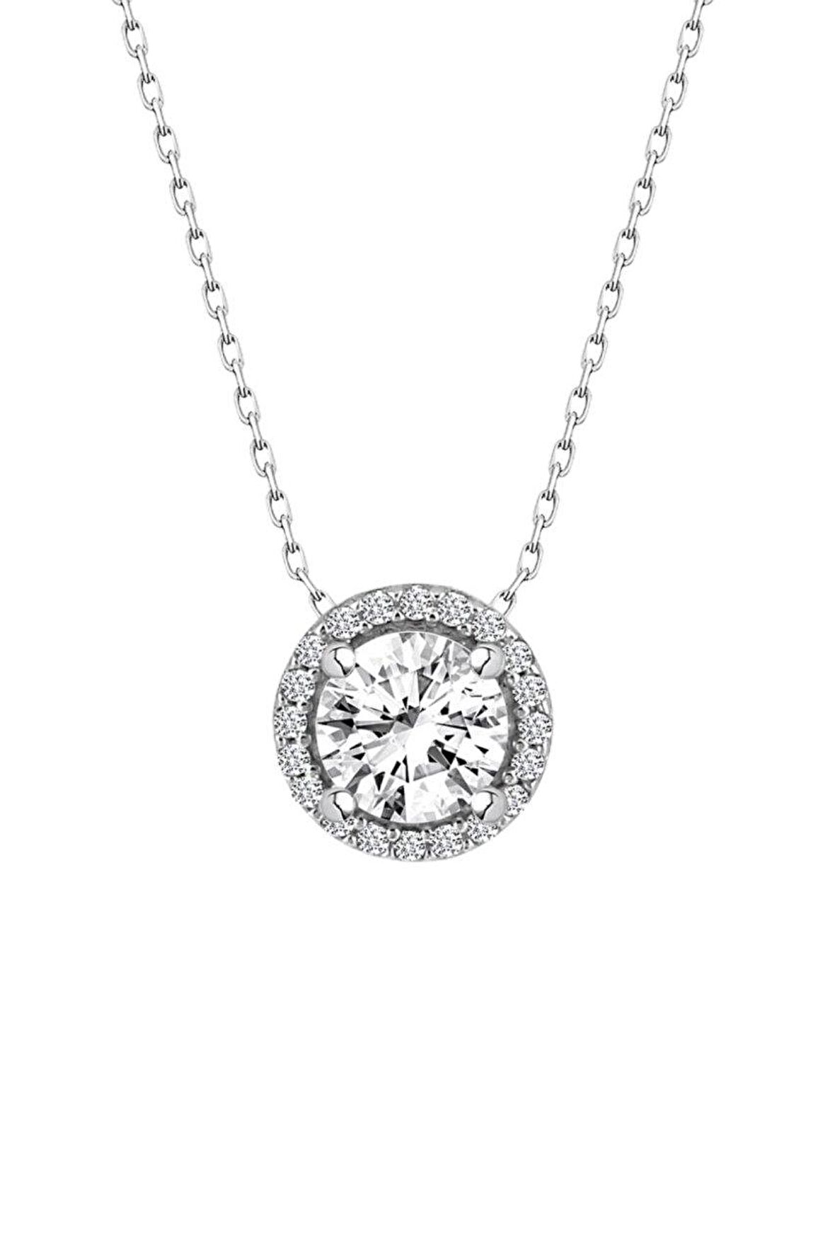 Sertifikalı Swarovski Taş Büyük Yuvarlak 925 Gümüş Kolye