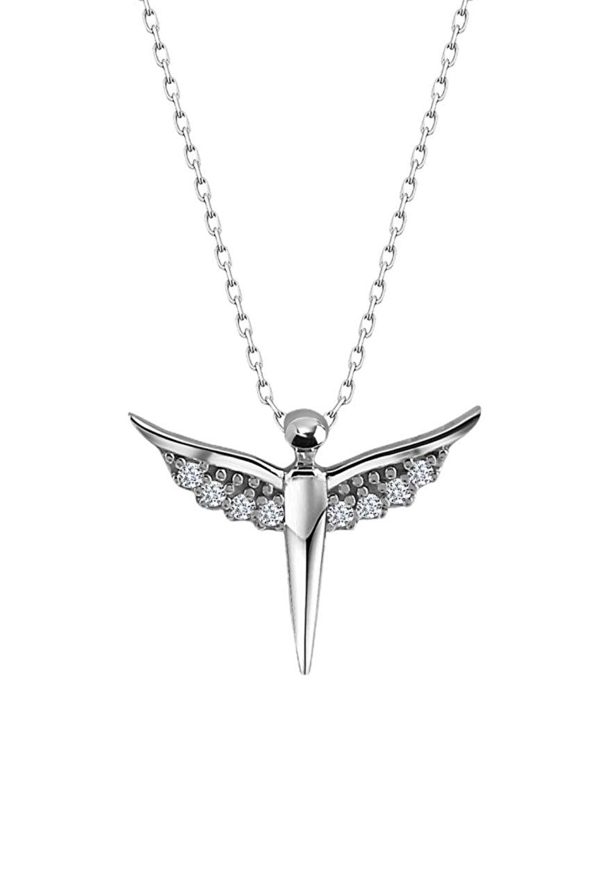 Sertifikalı Swarovski Taşlı Dua Meleği 925 Gümüş Kolye