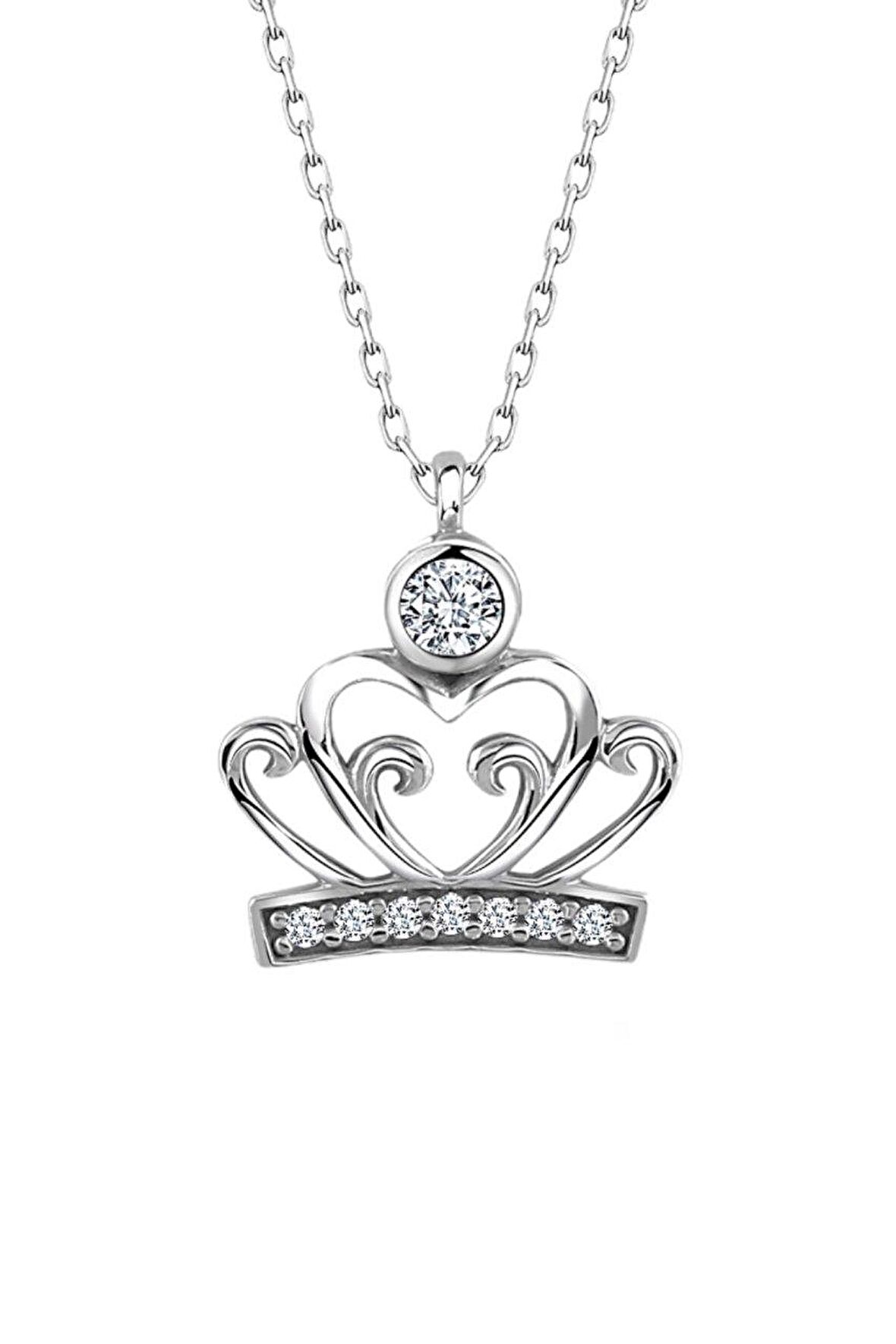 Sertifikalı Swarovski Taşlı Kraliçe Tacı 925 Gümüş Kolye