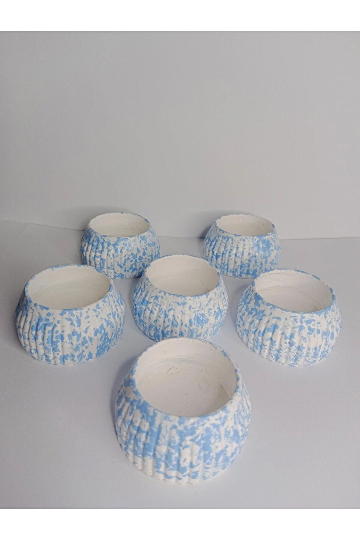 6'lı Buz Mavisi Beyaz Hediyelik Mumluk Takımı Biblo Süs Eşyası 