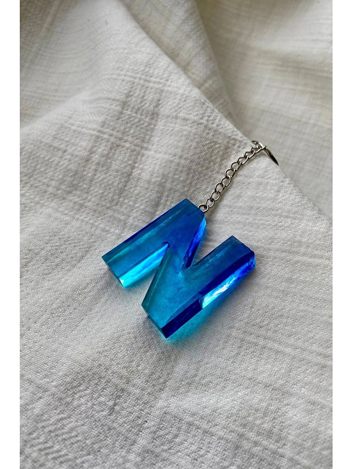 Epoksi Mavi N Harf Anahtarlık