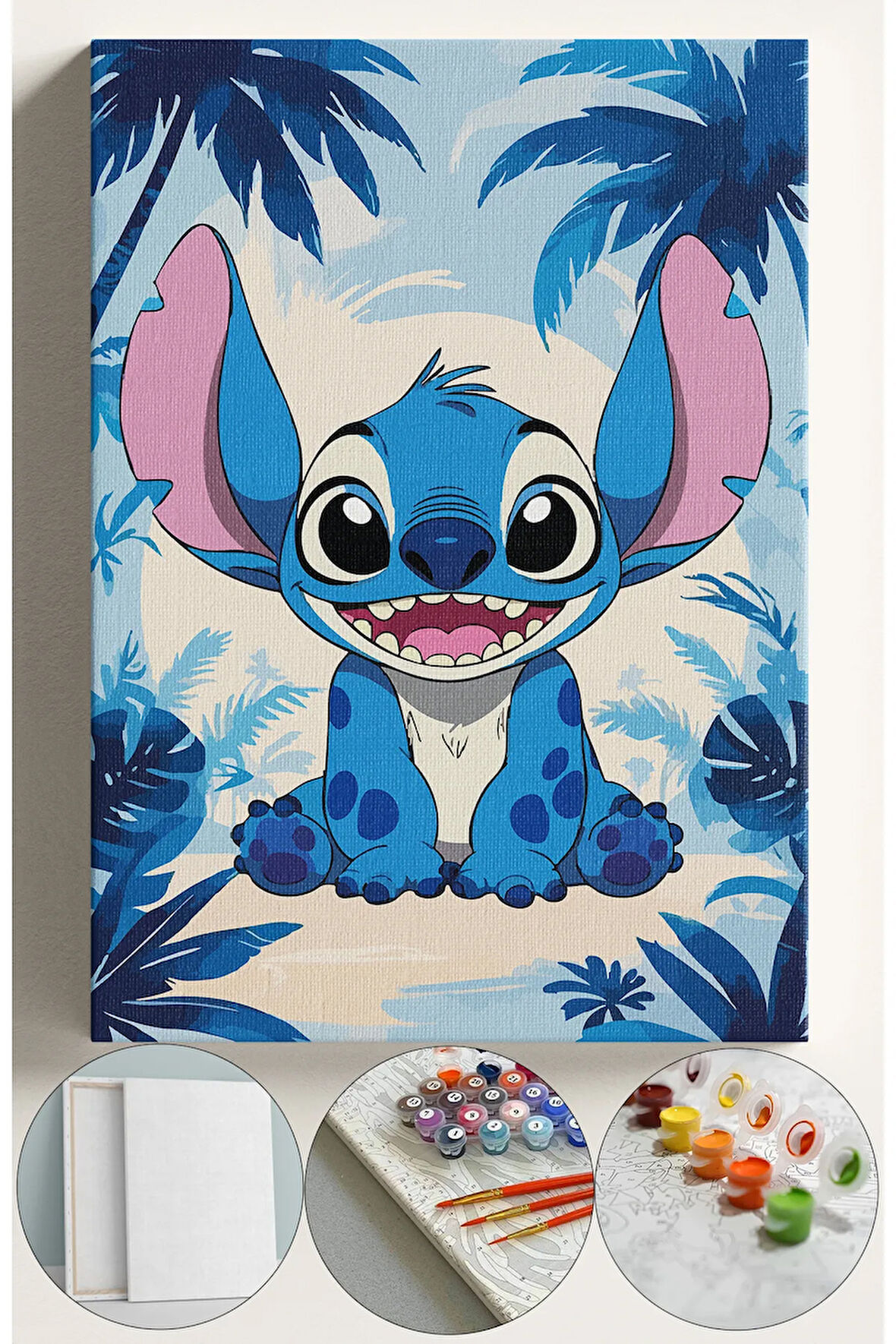 Çocuk Sayılarla Boyama Numaralı Tuval Seti Fırça Boya Dahil 40x50 Cm STİCK MAVİ