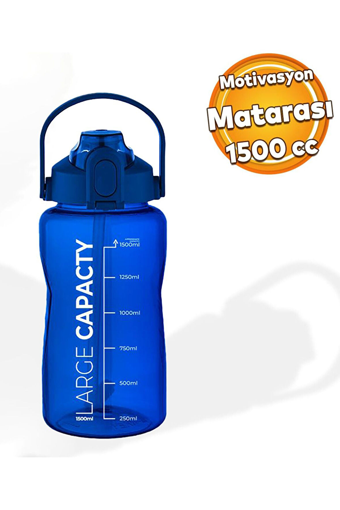 Sağlıklı Polikarbon 1.5 Litre Büyük Kapasiteli Su Matarası Pipetli Suluk Mavi
