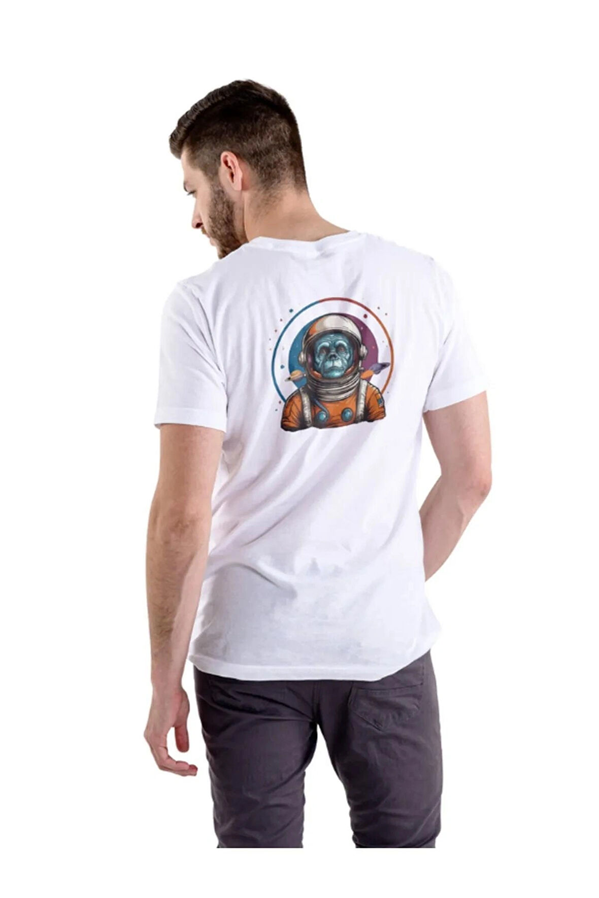 Astronot Maymun Baskılı T-Shirt