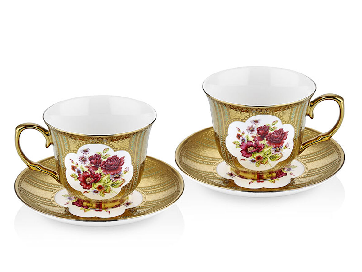 Vintage Bone Porselen Çay Fincan Seti 2 Kişilik Yazdızlı 4 Parça